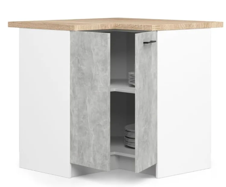 BDW - Armadio Angolare Cucina con Ante e Piano di Lavoro - Armadio 90 cm di Larghezza, 85 cm di Altezza - Mobili da Cucina Singoli (Bianco/Cemento)