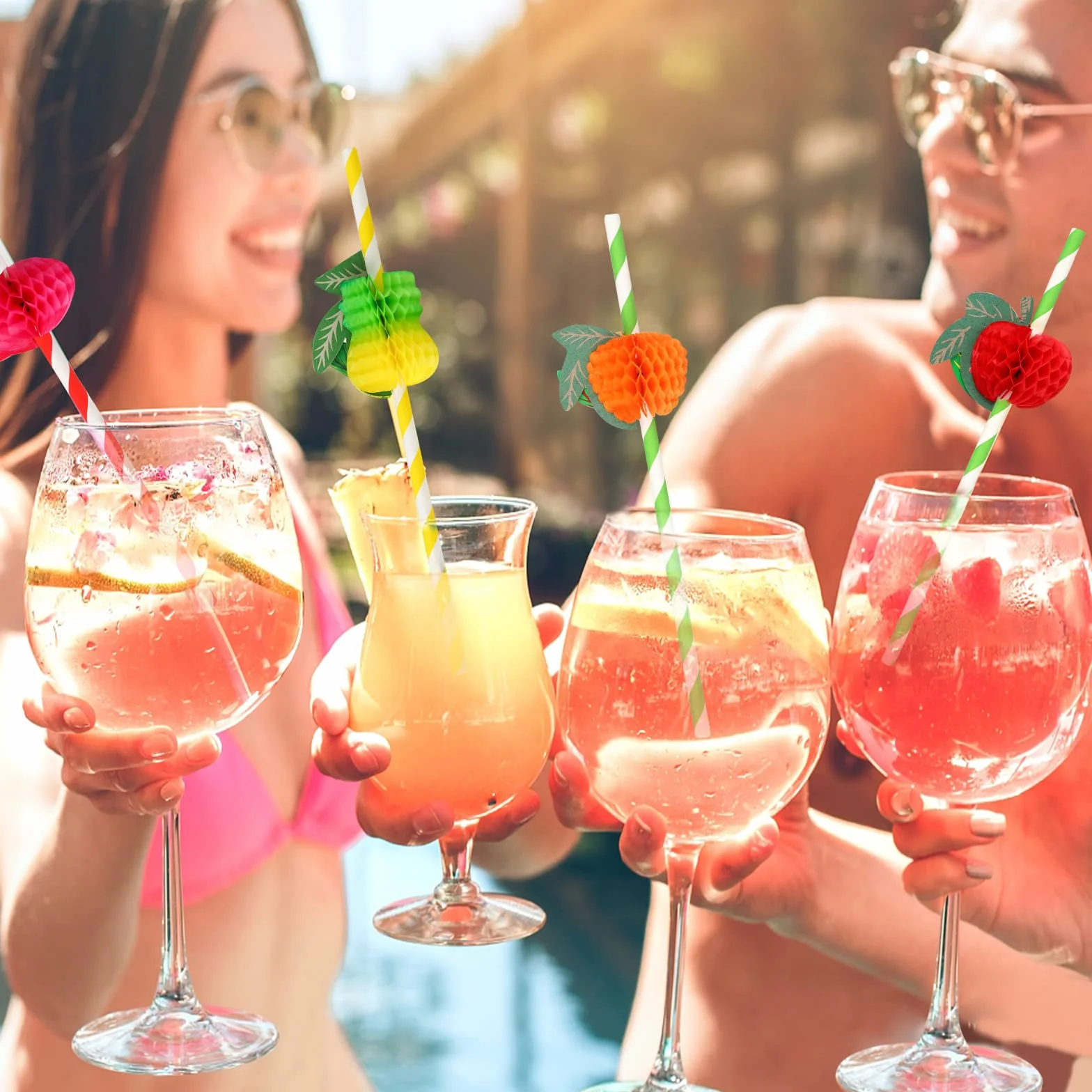 60 Pezzi Cannucce di Carta, Cannucce da cocktail con fenicottero Biodegradabili Cannucce per bere alle Hawaii Cannucce per la spiaggia, la piscina, il matrimonio, la decorazione di una festa estiva