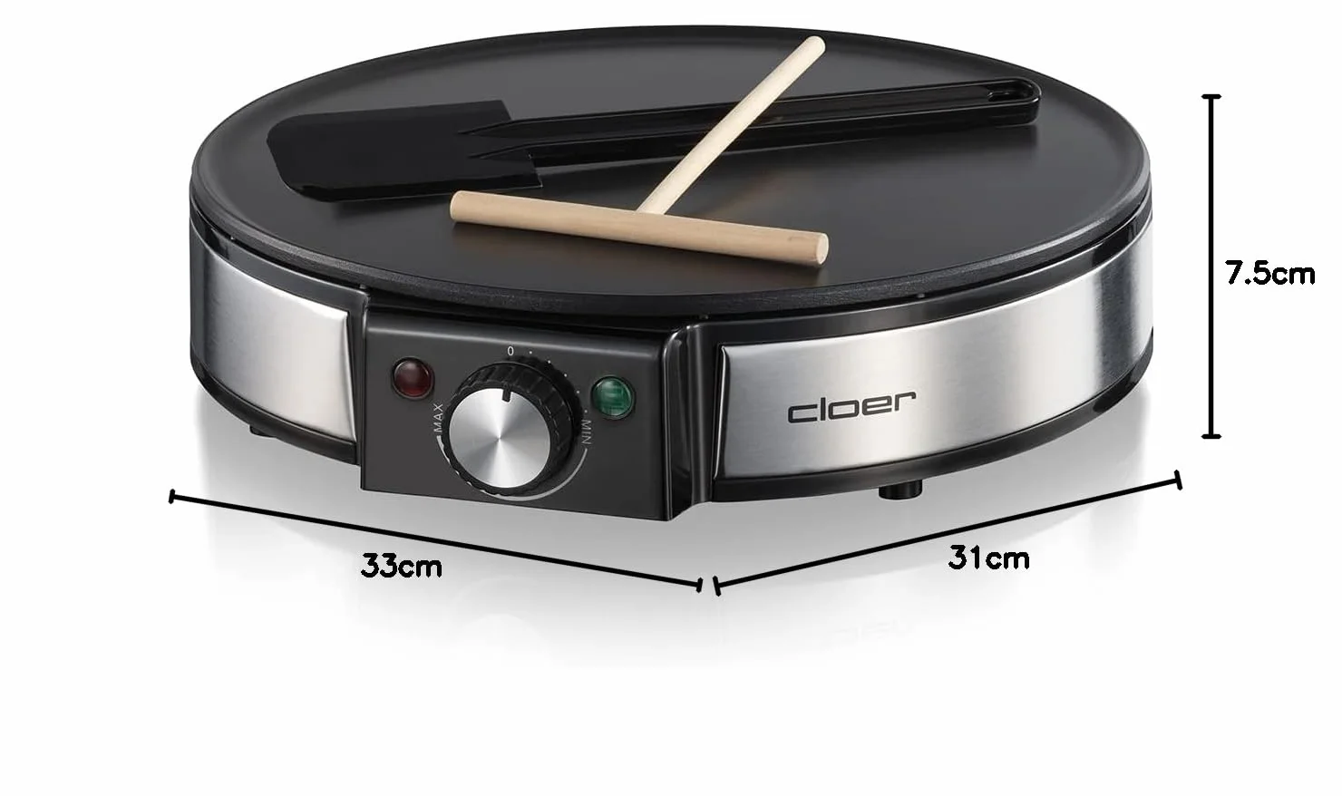 Cloer 6630 Crepiera Elettrica 1200 W 30 cm Ø Rivestimento Antiaderente Nero