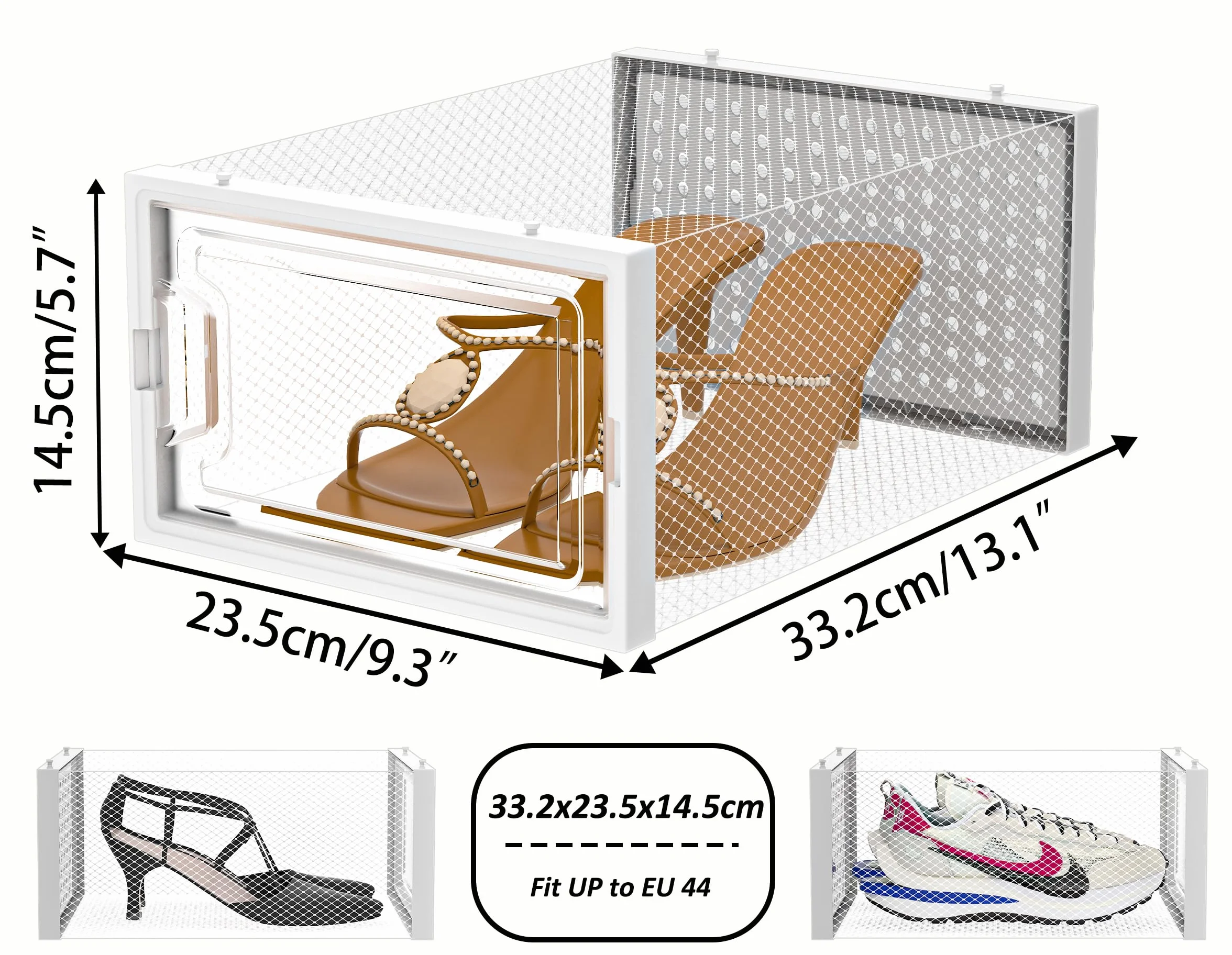 HOMIDEC Scatole per Scarpe 12 pcs Plastica Trasparenti Impilabili con Coperchi Bianco