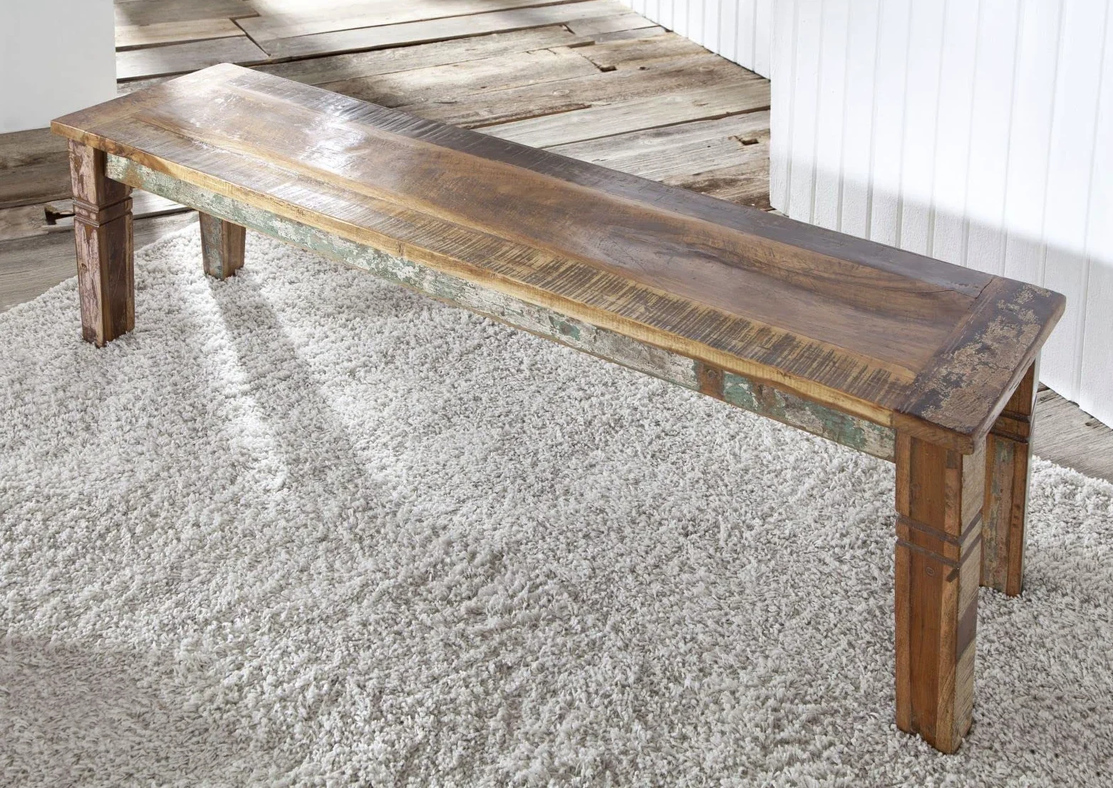 MASSIVMOEBEL24.DE Nature of Spirit #35 Panca in Legno Riciclato - Laccato/Multicolore 160x40x45