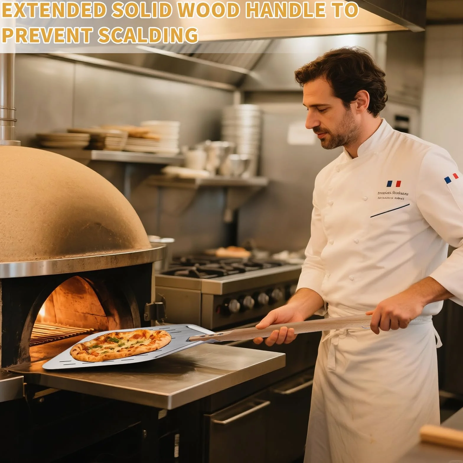 Pala per Pizza Alluminio 39 x 30.5cm Acciaio Inox Manico in Legno 42.5cm