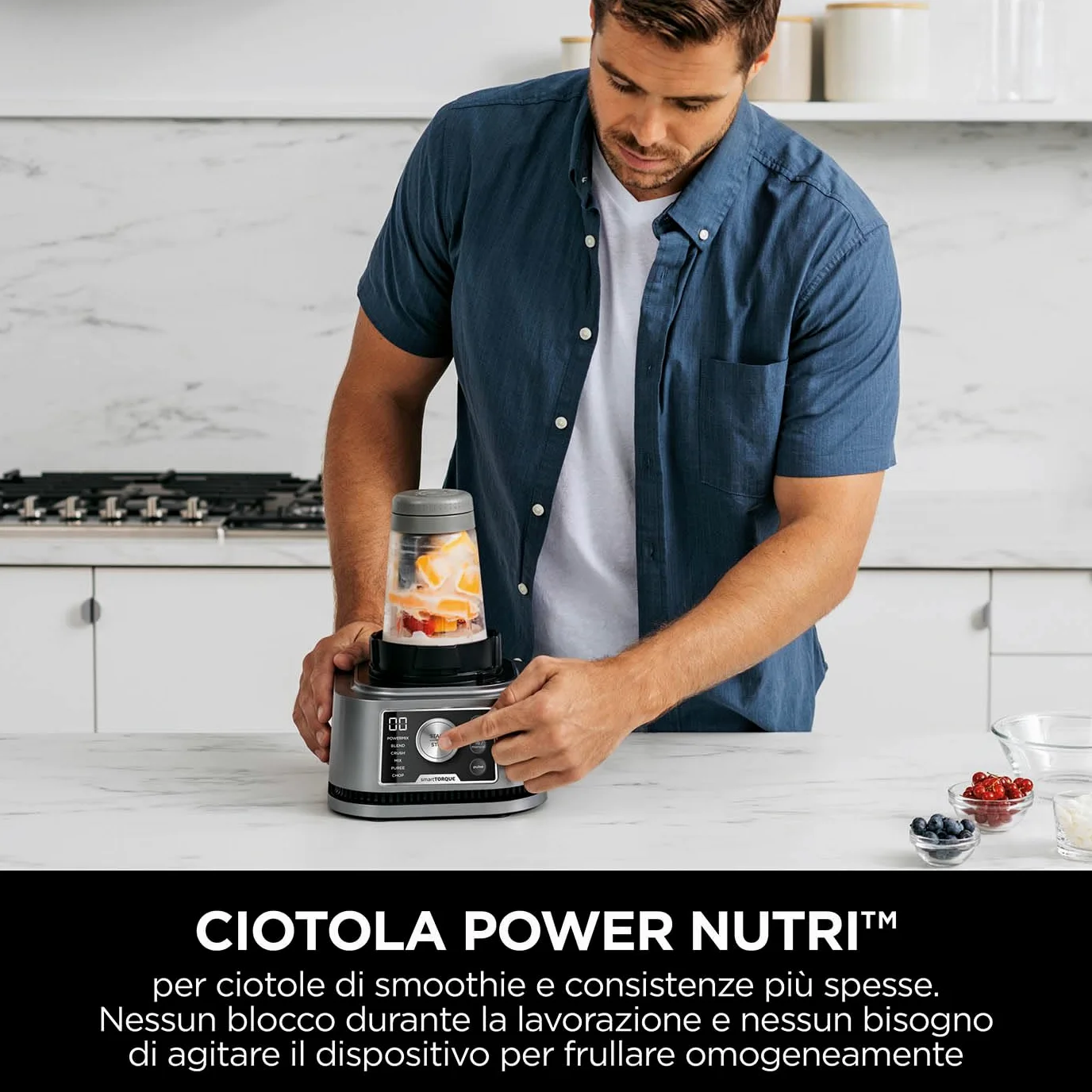 Ninja Foodi Frullatore Power Nutri 3 in 1,1200 W, caraffa da 2,1L, tazza 700ml e ciotola 400ml con Power Paddle, per frullati, creme dense e bibite ghiacciate, argento, CB350EU