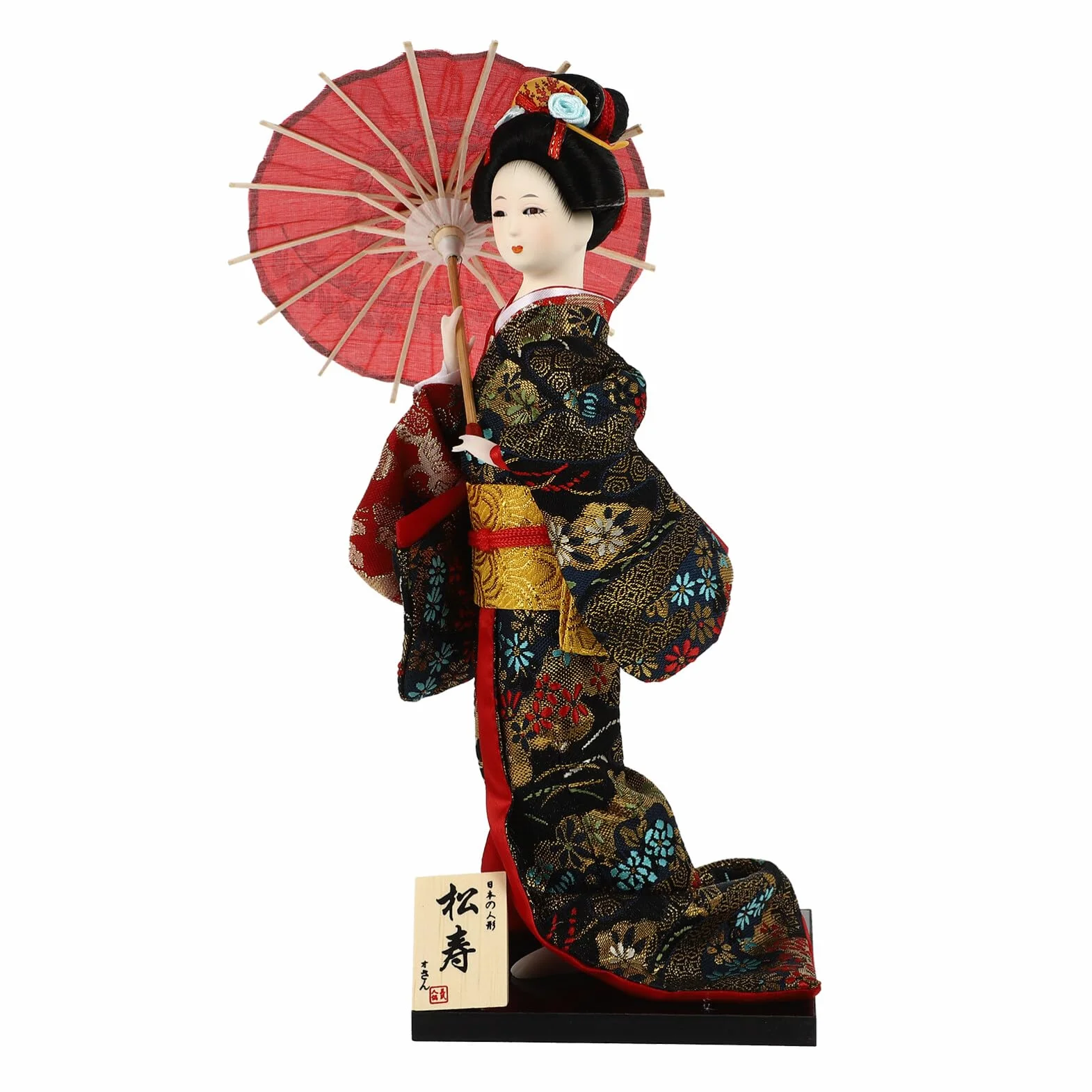 Bambola Geisha Giapponese in Legno Artigianale 12.20x4.72x4.72In Decorazione Desktop Kimono Figurina da Collezione