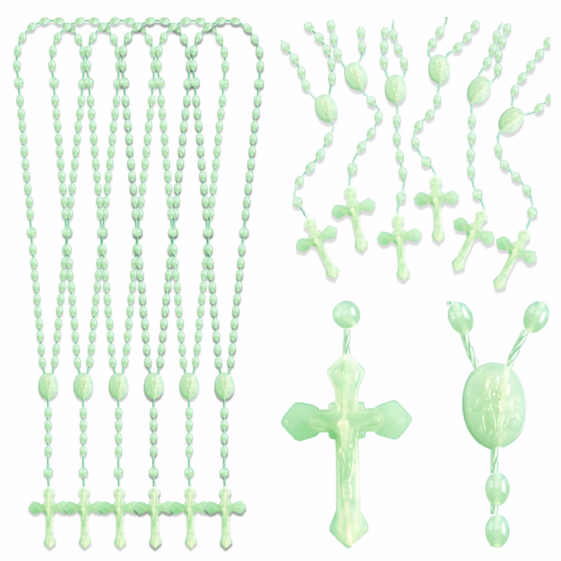 JUXINGDAZYF Rosario in plastica perlata luminosa al buio, 43,2 cm, rosario cattolico, set da 12 rosari, Plastica, Nessuna pietra preziosa