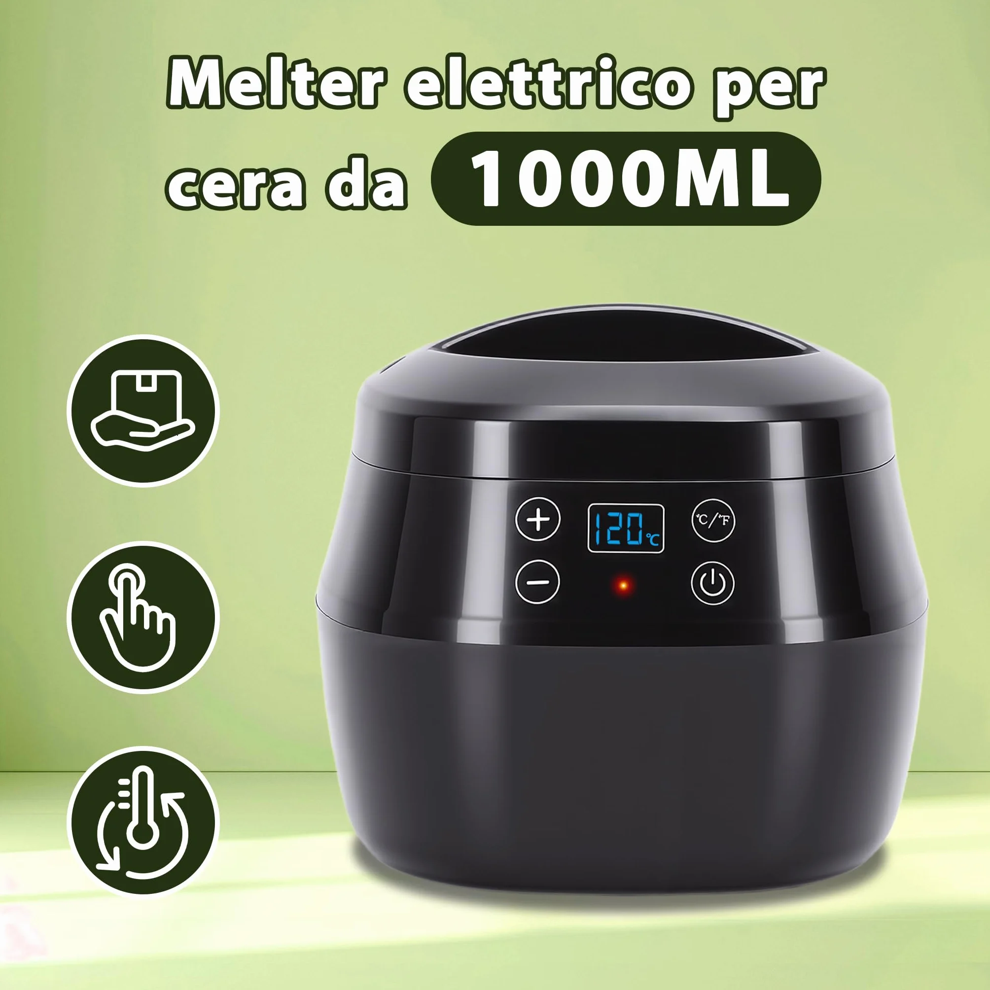Sciogliera Cera Elettrica 150W con Display LED Digitale, Pentola per Fusione Cera, Stoppini e Cucchiaio