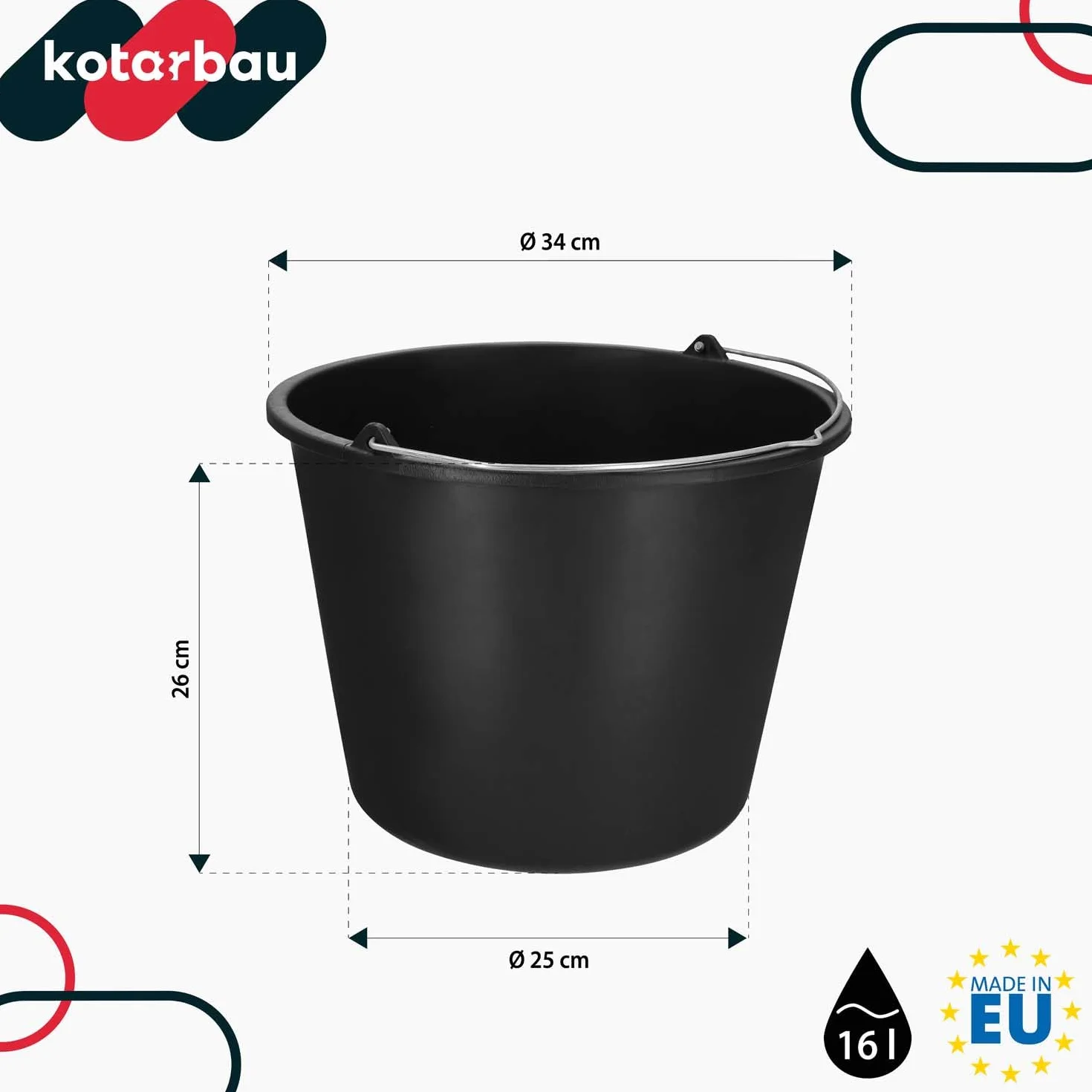 KOTARBAU Set di 10 secchi da costruzione, 16 l, in plastica, colore: nero