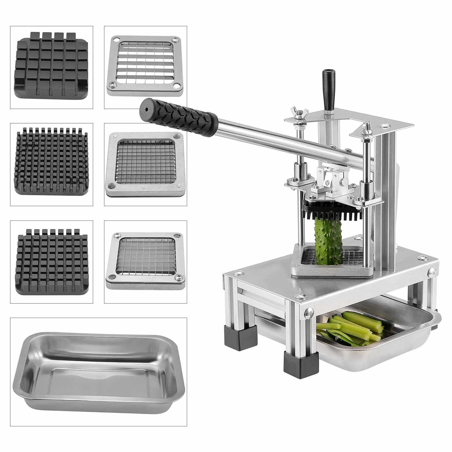 Commerciali Taglierina per Patatine Fritte con 3 Lame di Ricambio, 1/2'', 1/4" e 3/8" Lama Tritatutto Easy Dicer Tagliapatate al Limone per Patatine Fritte Maniglia estesa