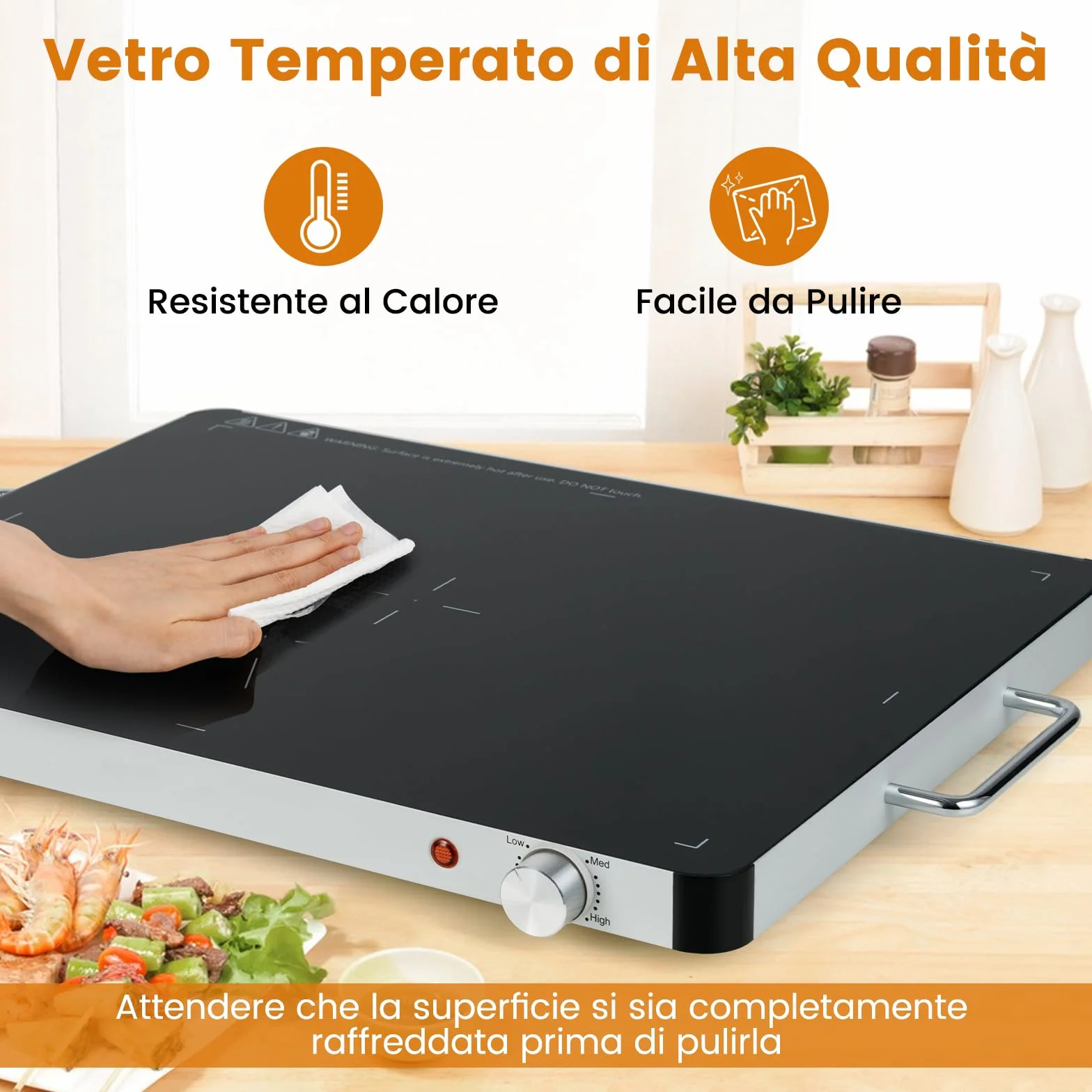 Vassoio Riscaldante Elettrico in Vetro Temperato 3 Livelli Temperatura 53×40cm