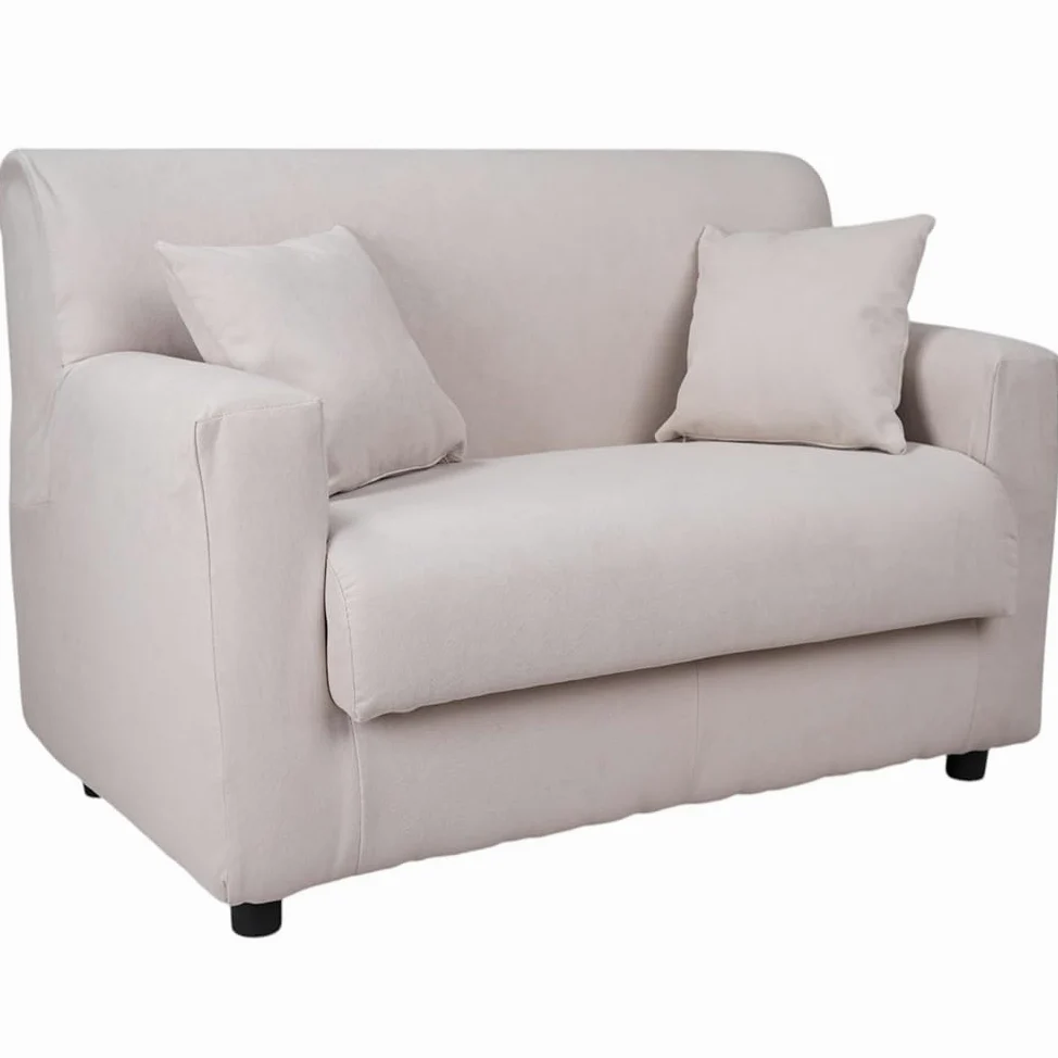 Liberoshopping Divano sfoderabile 2 posti in tessuto imbottito con braccioli larghezza 124 cm (Beige)