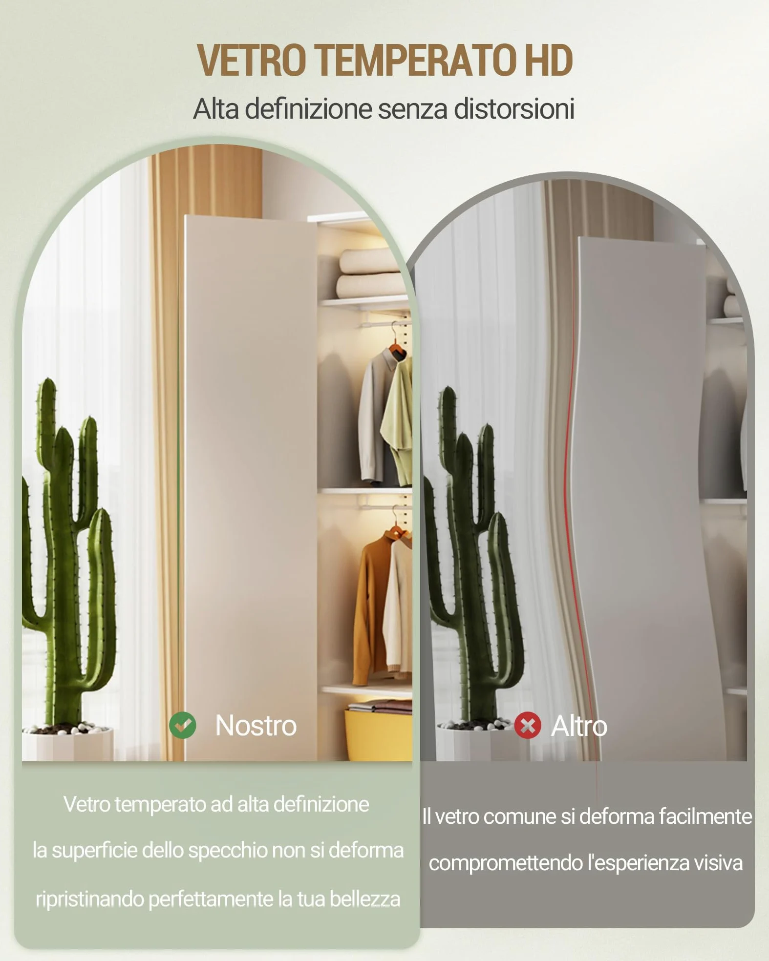 Hzuaneri Specchio a Figura Intera, Specchio da Terra con Ruote Girevoli a 360°, 165 x 45 cm, 2 Ripiani e 6 Ganci, per Camere da Letto, Cabine Armadio e Soggiorno, Vetro Temperato, Bianco DM42303W