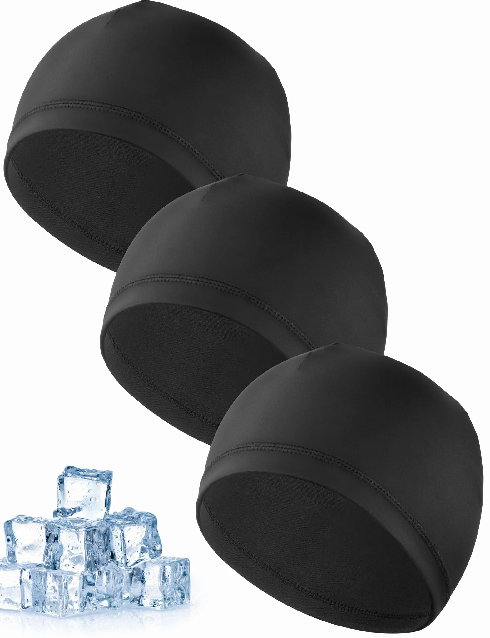 MELLIEX 3 Pezzi Sottocasco Bici Estivo, Berretto Skull cap in Seta Ghiaccio Traspirante Leggero Sottocasco Sportivo Notte per Uomo Donna