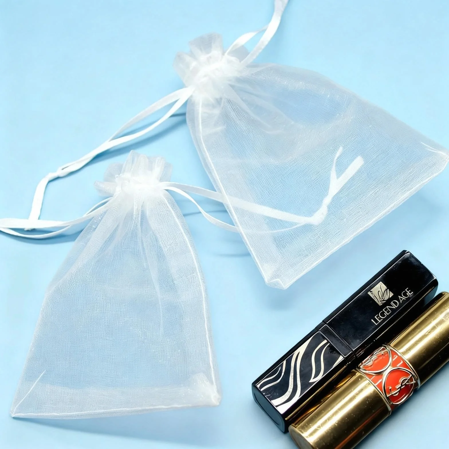 Sacchetti in Organza 7x9 cm per Confetti, Bomboniere, Matrimonio, Lavanda - Bianco