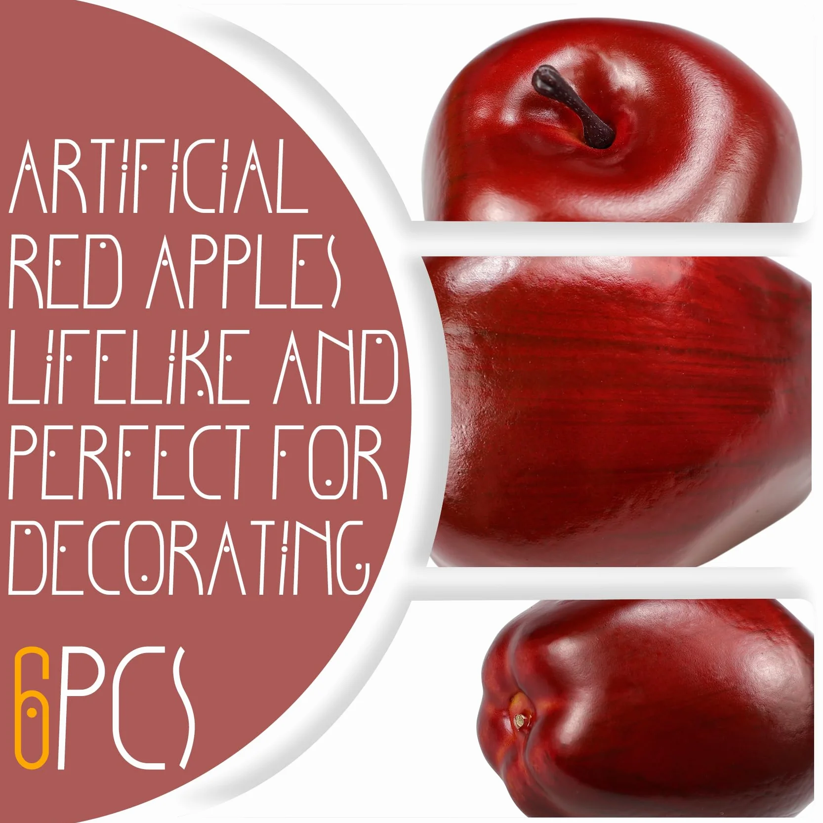 Lorigun Mele Rosse Artificiali 6 Pezzi Frutta Decorativa