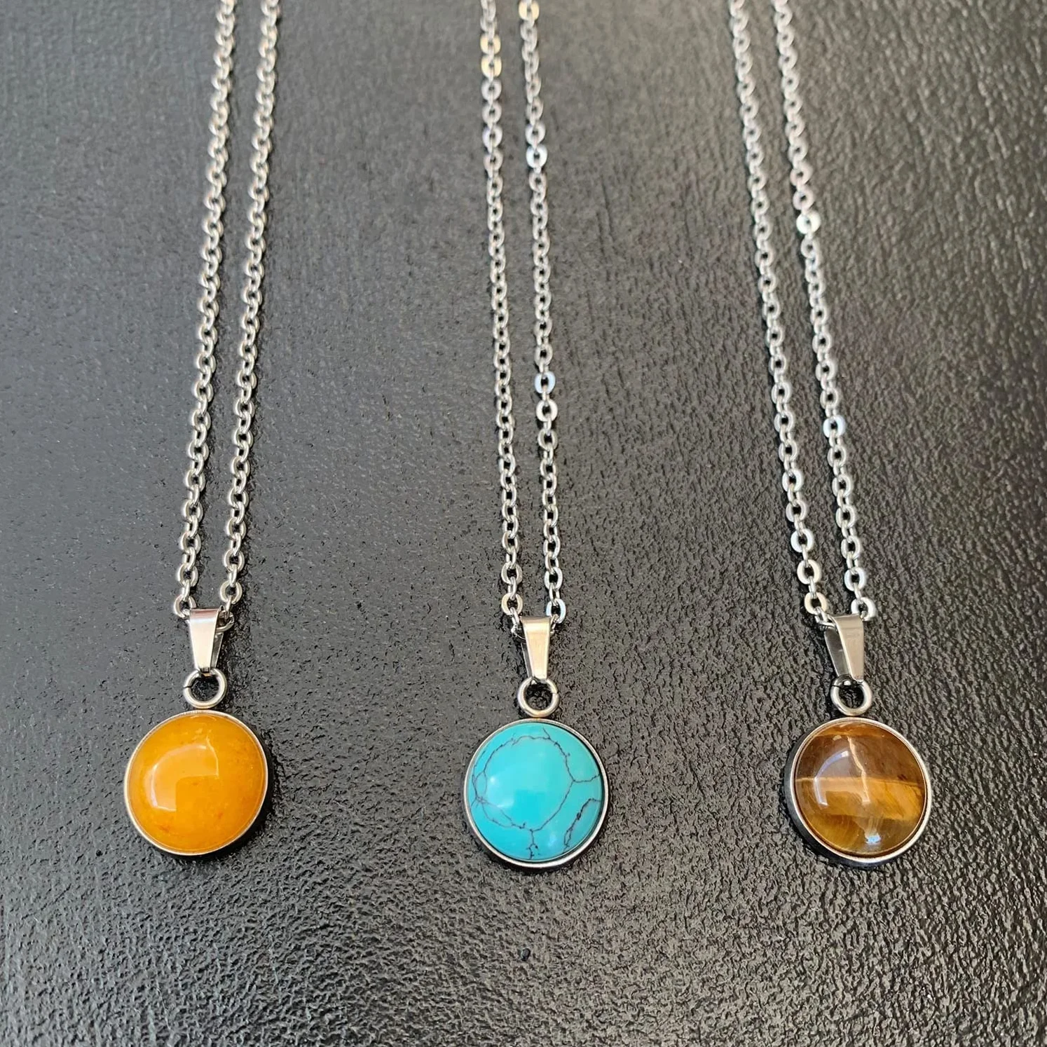 ASTER ALHELÍ Collana Donna Pietra Naturale Acciaio Inox Argentato Ciondolo Pietra Amuleto Protezione Regalo Originale