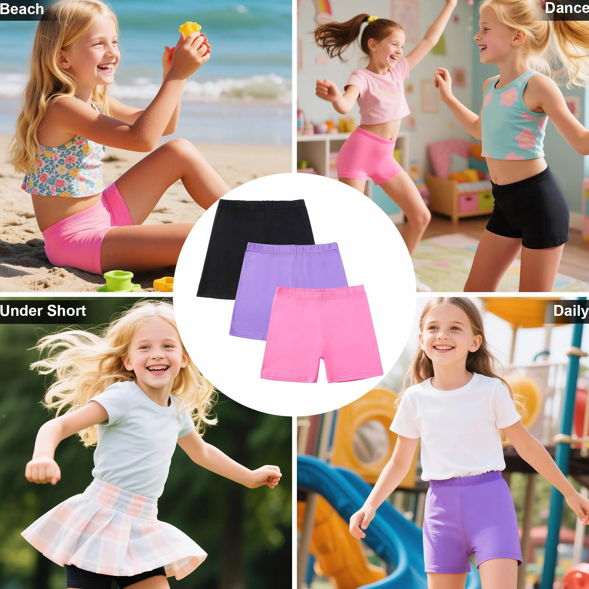 Pantaloncini Leggings Ragazze Pacco da 3 Cotone Estivi Sport Elasticizzati Danza Bambina 5-16 Anni