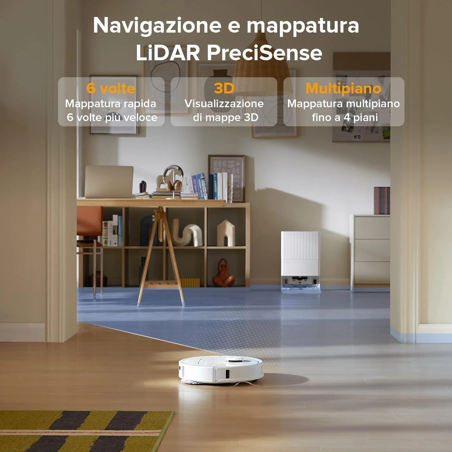 Roborock QV 35A Robot Aspirapolvere Lavapavimenti, Antigroviglio, HyperForce, Panno Sollevabile, Stazione Tutto in Uno, Bianco