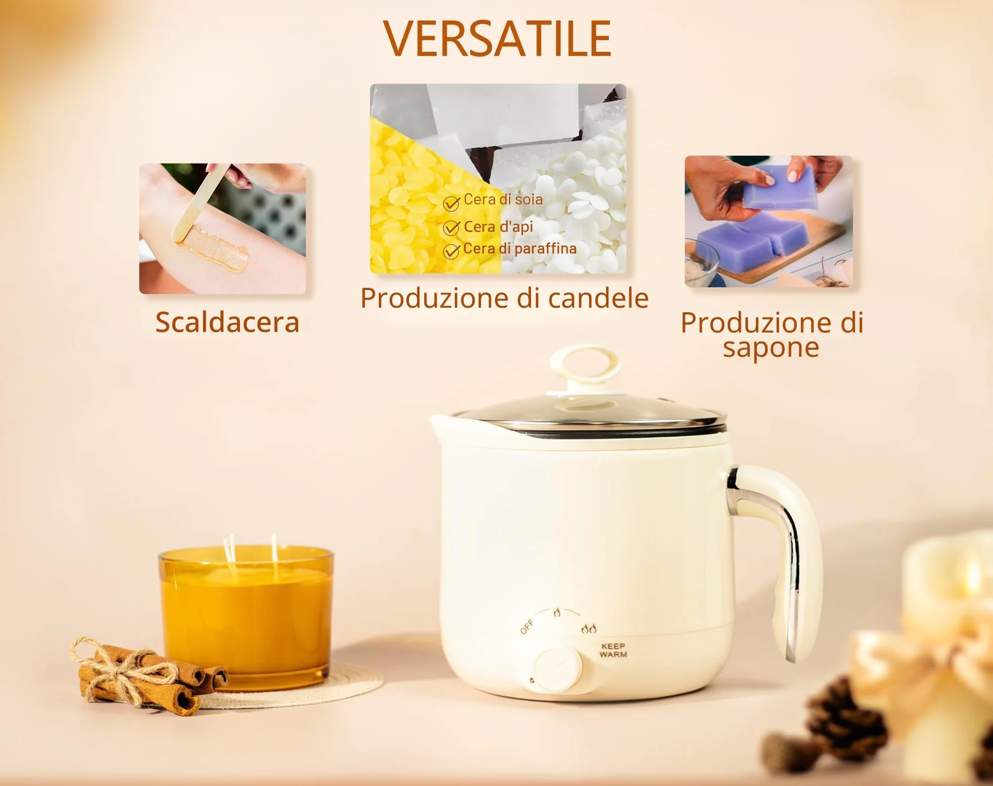 Fusore di cera JULWHISPER 1,8 l con beccuccio per versare kit candele adulti