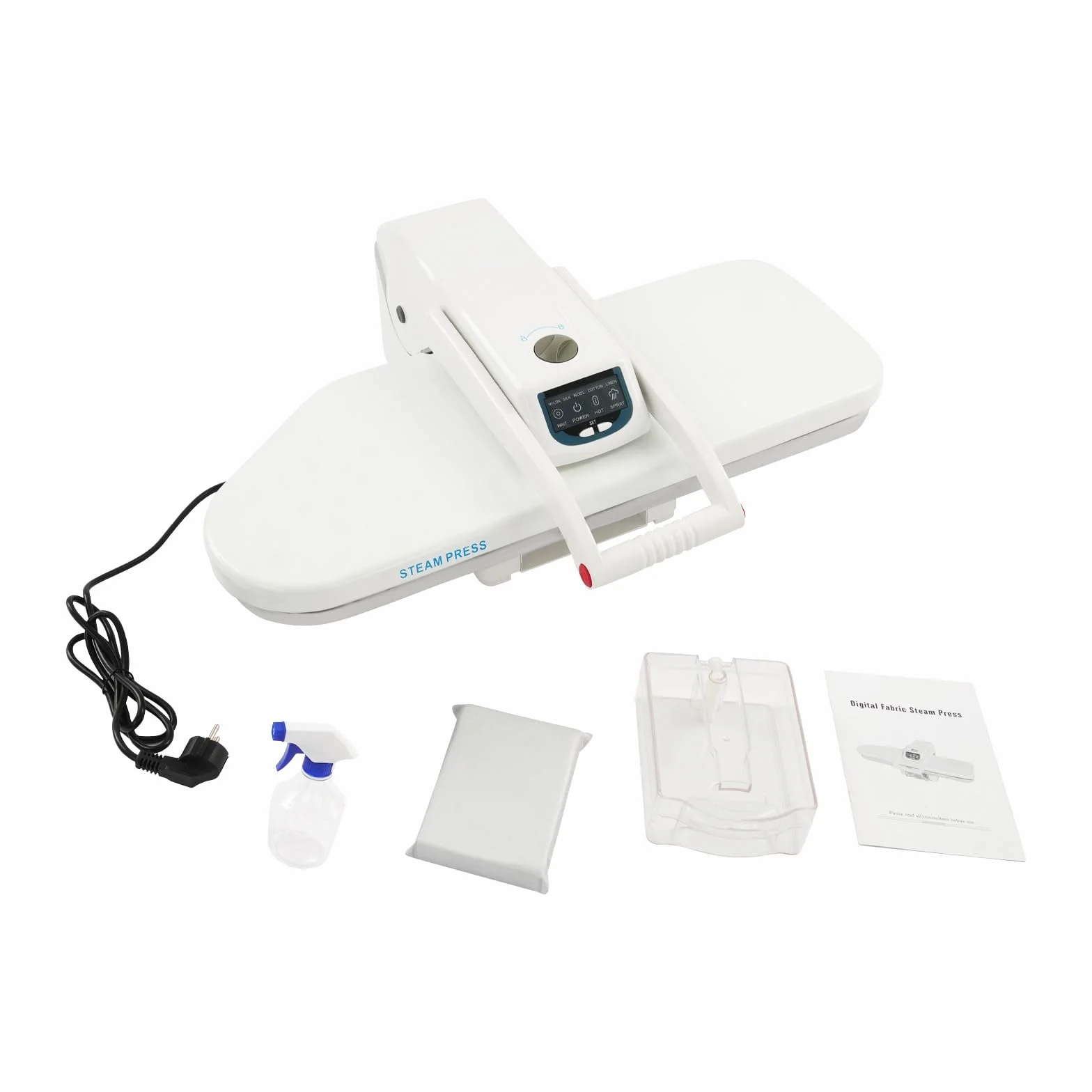 Pressa da stiro a vapore, 1600 W, professionale, con 5 programmi di stiratura, flacone spray, serbatoio dell'acqua, protezione da surriscaldamento e spegnimento automatico, lunghezza 66 cm