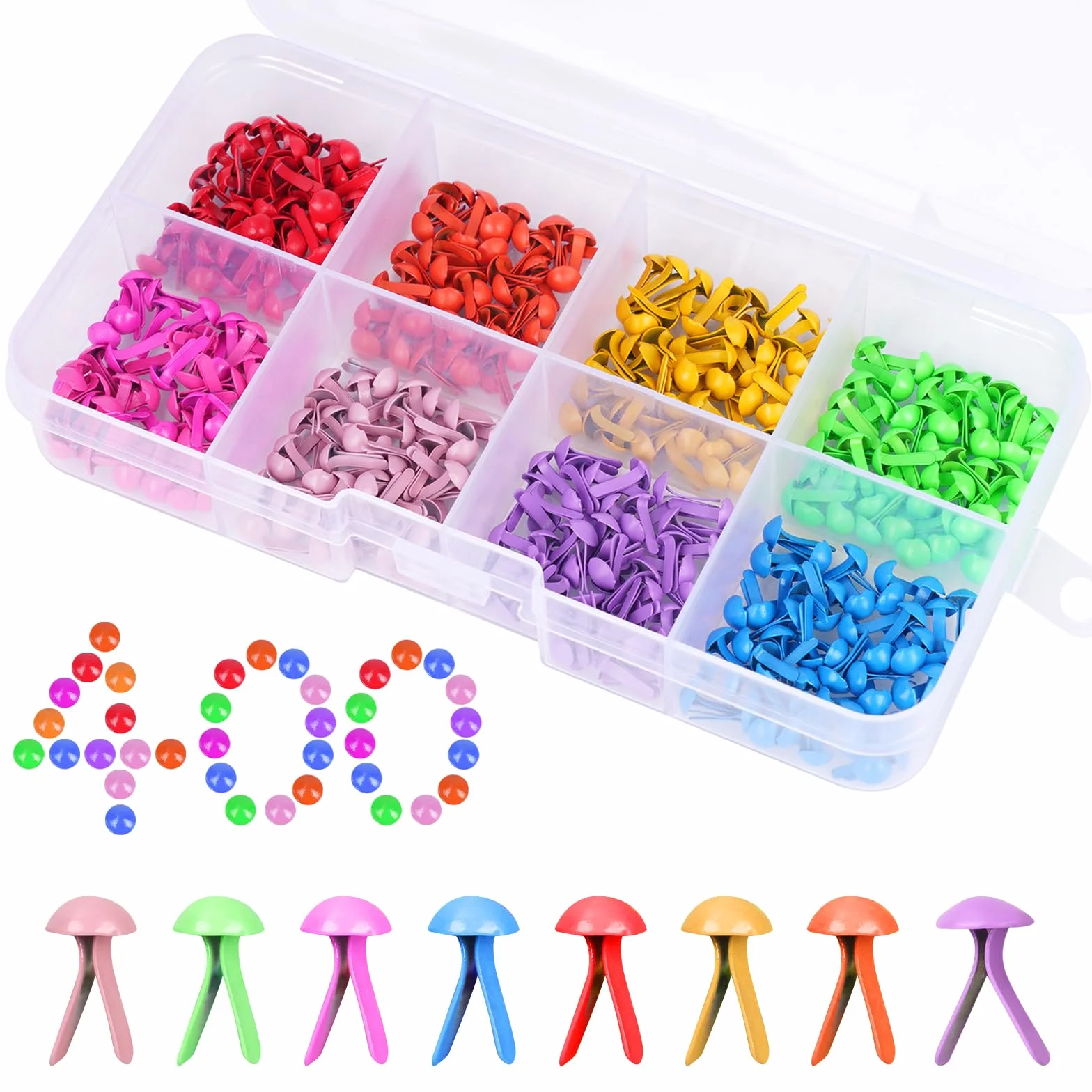 400 Pezzi Fermacampioni, Fermacampioni Piccoli in 8 Colori, Ferma Campione in Metallo, Fermacampioni Colorati per Scrapbooking, Artigianato e Paper Crafting