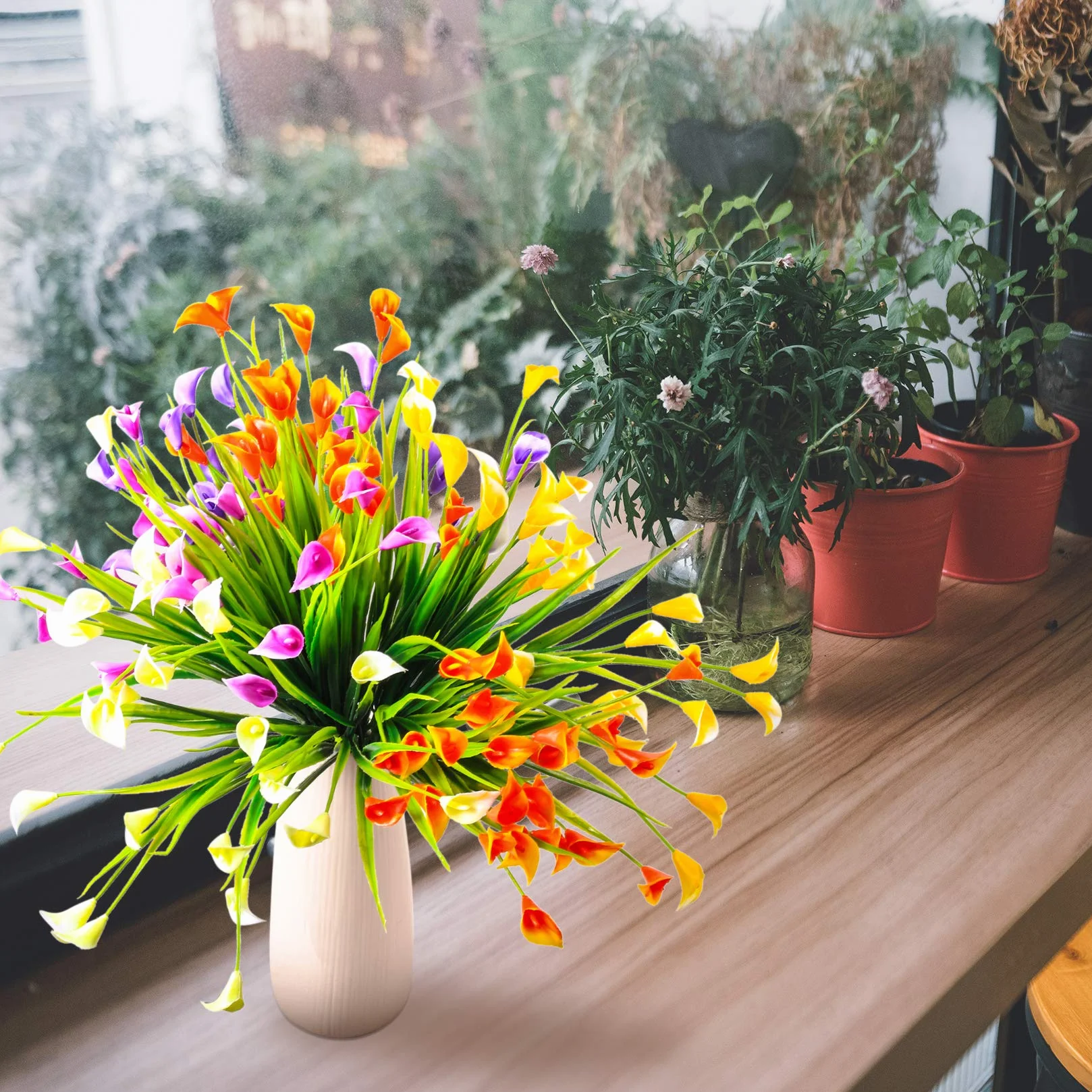 Fiori di Calla Artificiali 6 Pezzi, Piante Finte Resistenti UV, Decorazioni per Interni Esterni Casa Giardino