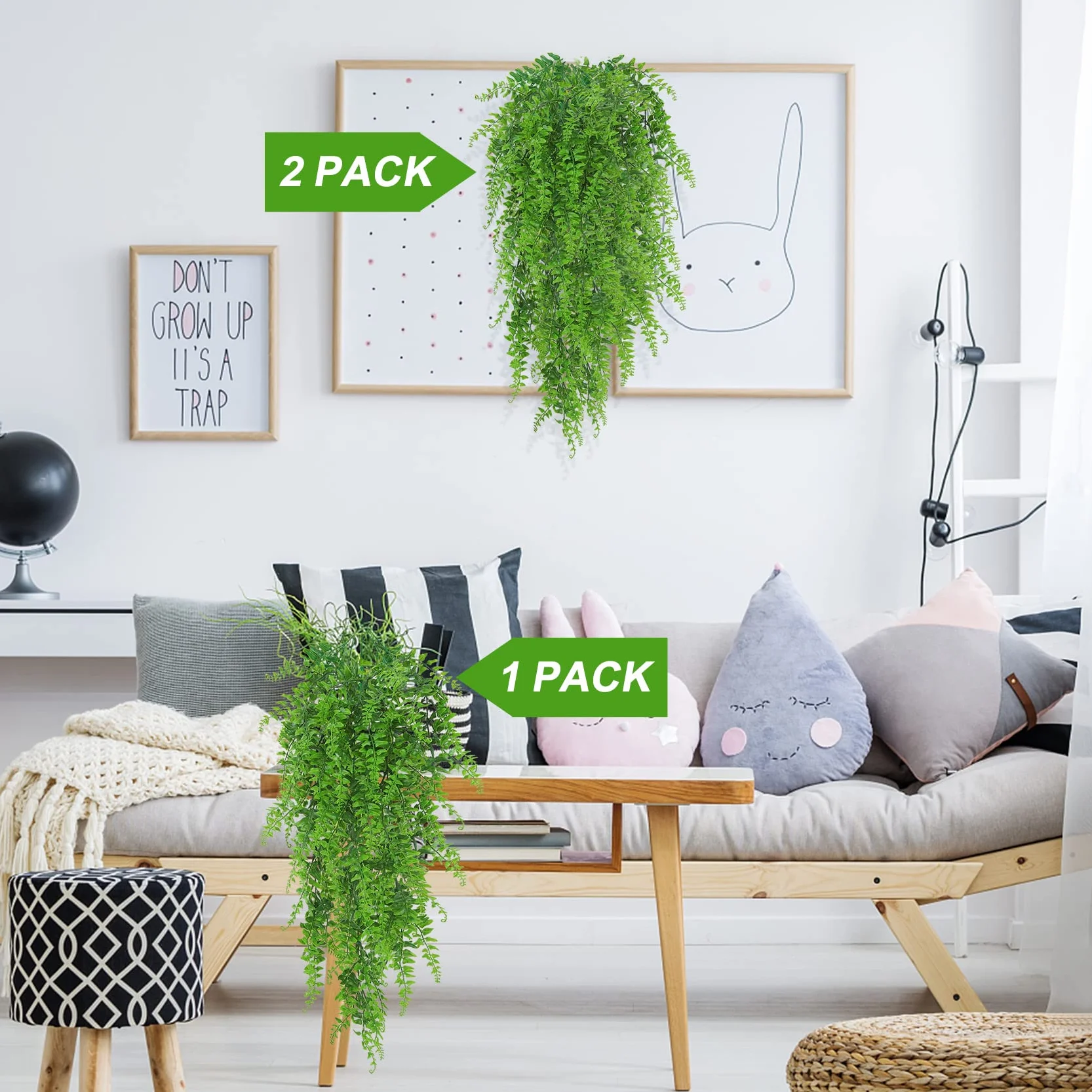 Huryfox Piante rampicanti artificiali Vite di felce - 8P Decorazione pianta finta cadente con foglie d'edera per interni ed esterni, finta vegetazione verde per soggiorno, cucina, balconi, giardini