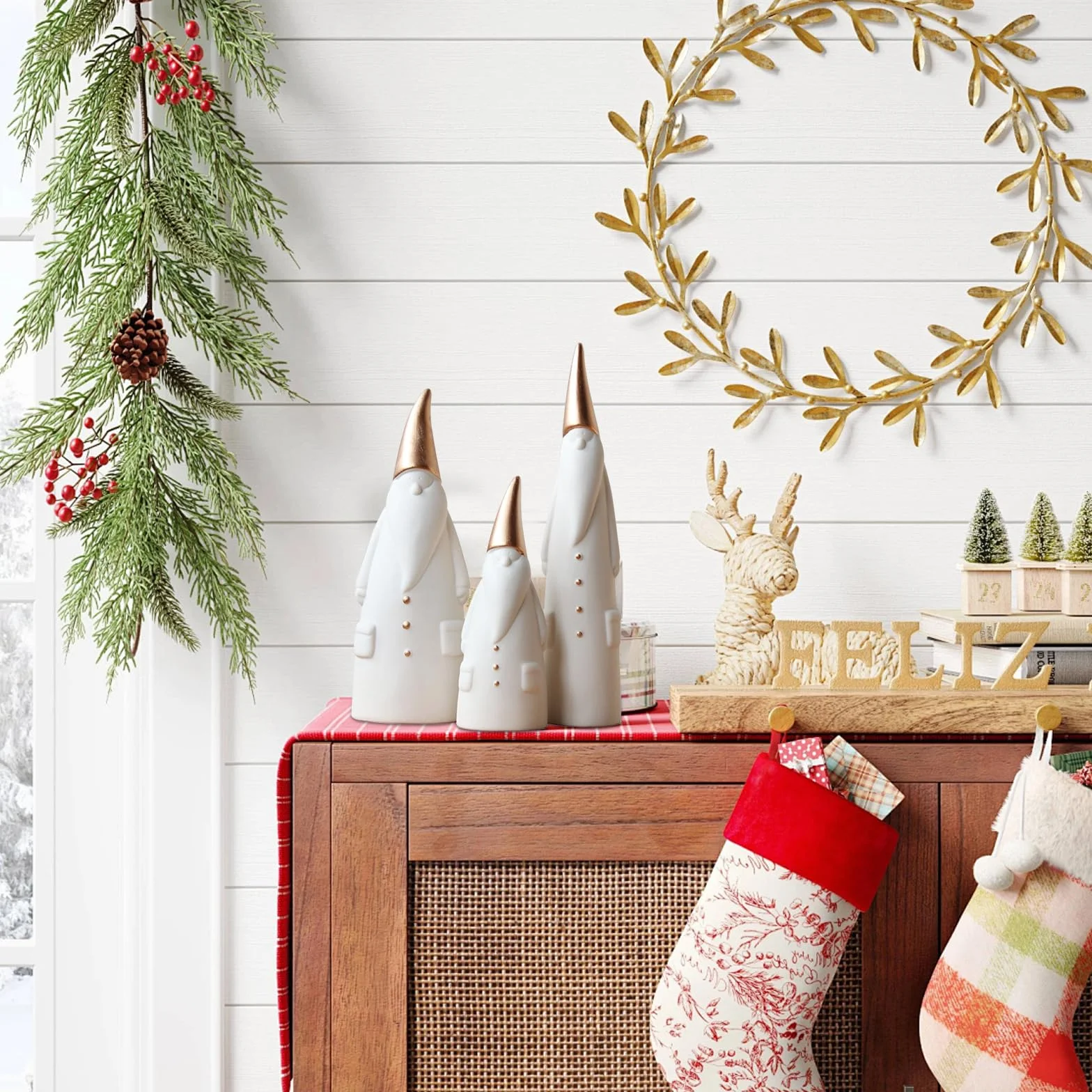 Statua di Babbo Natale in ceramica 3 pezzi decorazione per la casa scultura moderna
