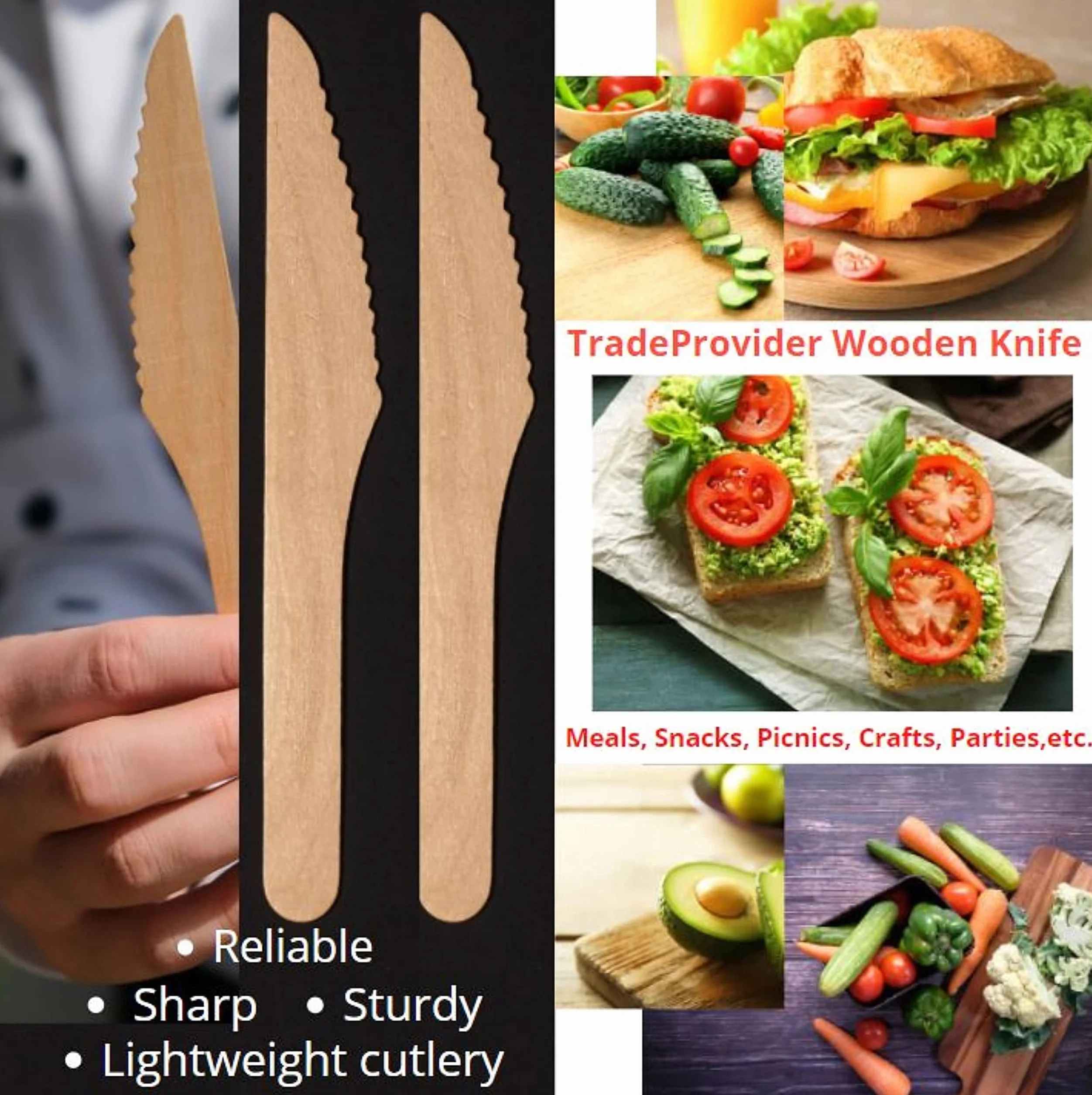 Coltello usa e getta in legno da cena 100 pezzi
