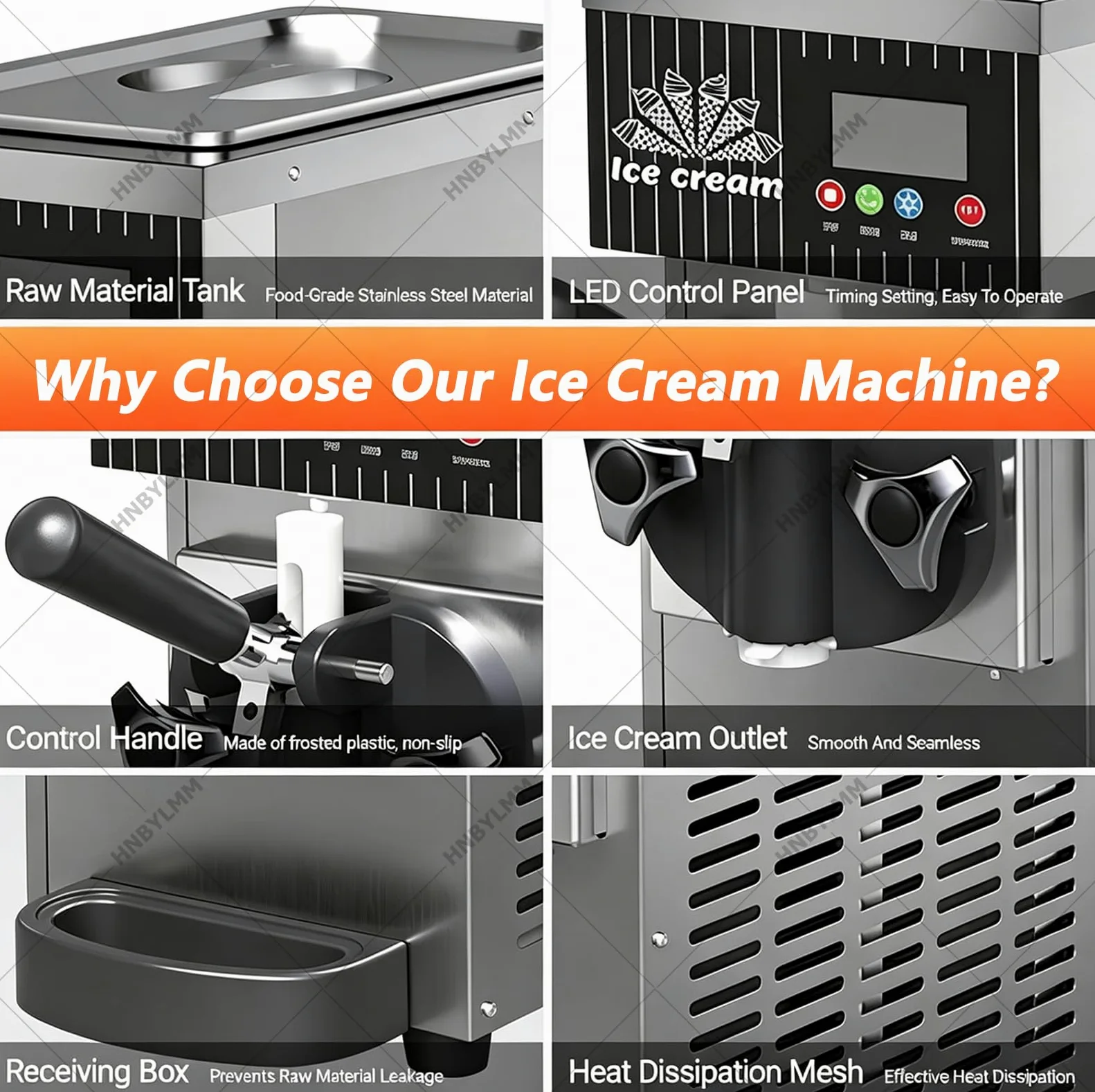 Macchina per Gelato Soft, Macchina per Fare Il Gelato Commerciale da 450 W con Funzione di autopulizia, Produzione 4-5 L/h, Macchina Gelato da banco per Snack Bar e Locali Grey