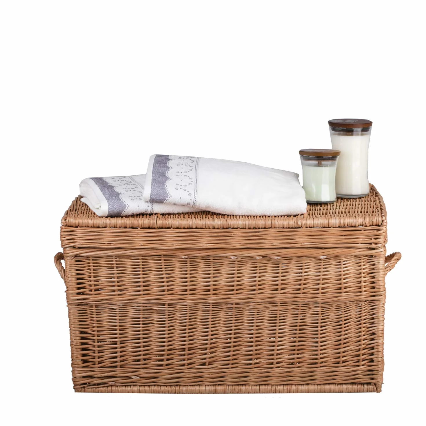 e-wicker24 - Cesta portaoggetti in vimini naturale, con due manici, stile vintage, multifunzione, con coperchio, per la camera dei bambini