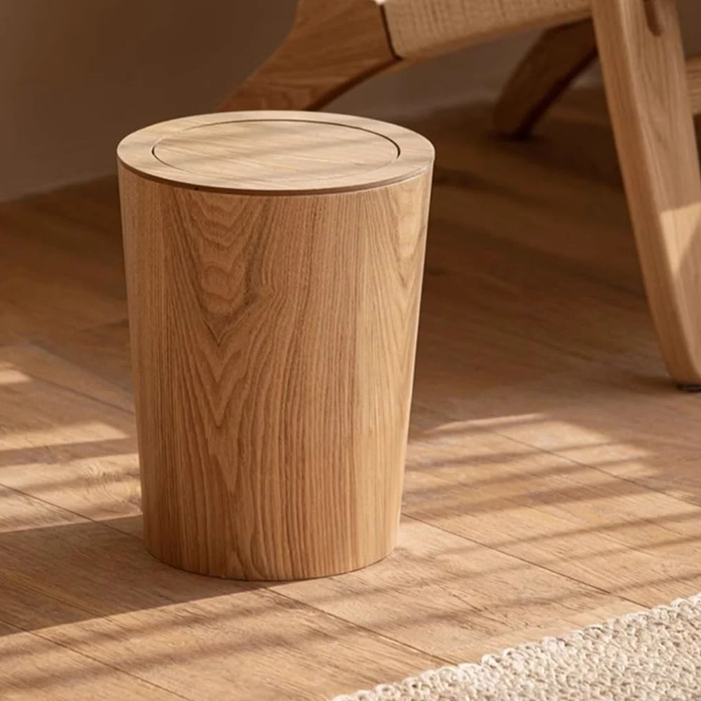 Cestino della spazzatura rotondo in legno con coperchio Cestino della spazzatura della spazzatura del cestino della spazzatura con coperchio per il bagno Toeletta Cucina