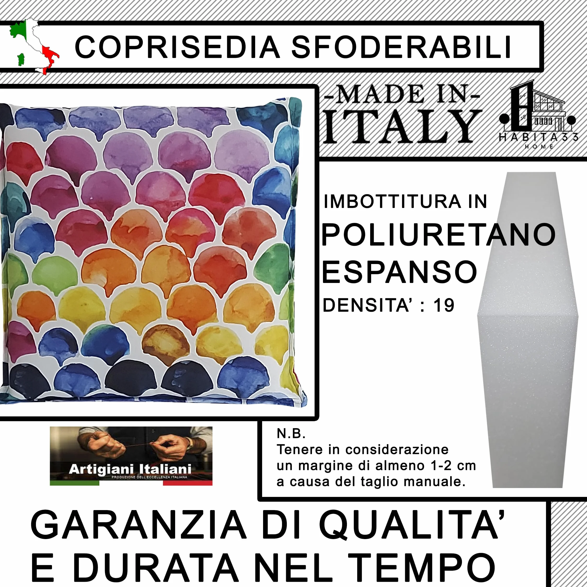 Cuscini Sedie Cucina Set da 4, 40x40 cm, Coprisedia con Laccetti, Sfoderabili, Made in Italy