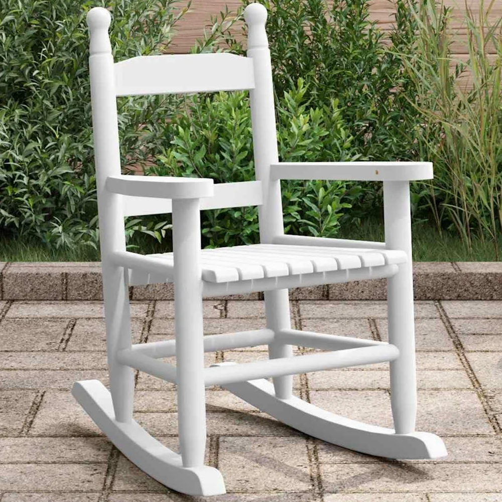 vidaXL Sedia a Dondolo per Bambini Bianca in Legno Massello di Pioppo, poltrona a dondolo, sedia a dondolo in legno, poltrona a dondolo da giardino
