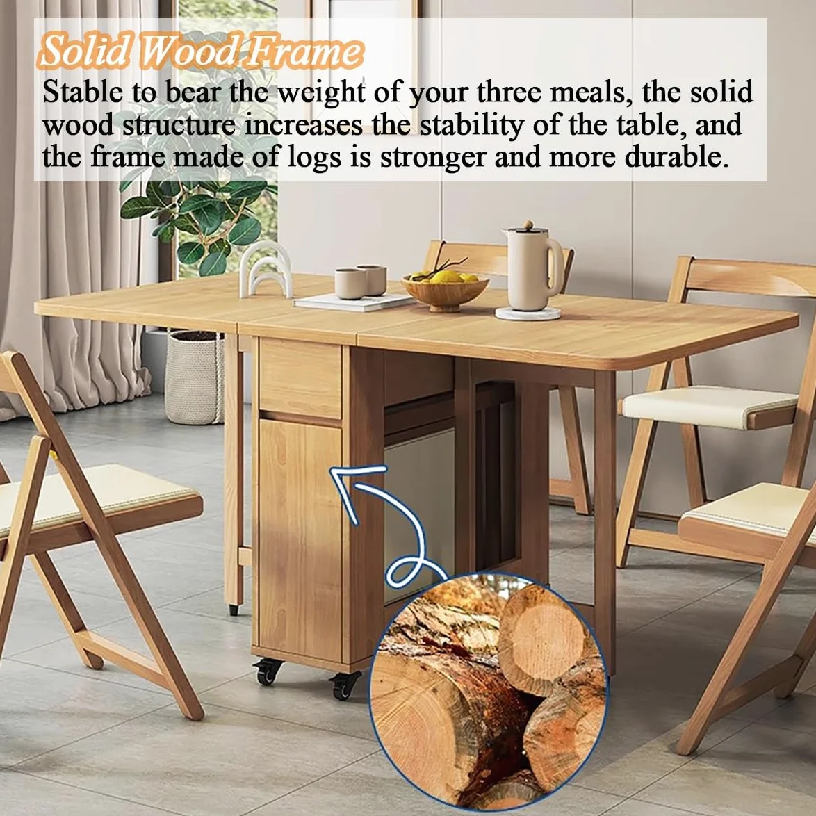 Tavolo Da Pranzo Pieghevole E Sedie, Tavolo Da Cucina In Legno Massello Retrattile For La Casa, Ristorante, Tavolo A Ribalta Con Cassetto Portaoggetti For Soggiorno, Ospitalità, Scrivania Portatile Es