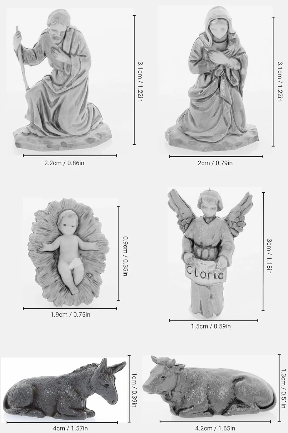 Moranduzzo Natività 6 Soggetti Presepe 3,5 cm Scala 1:50 MICRO Statuina Stile '700 Made in Italy