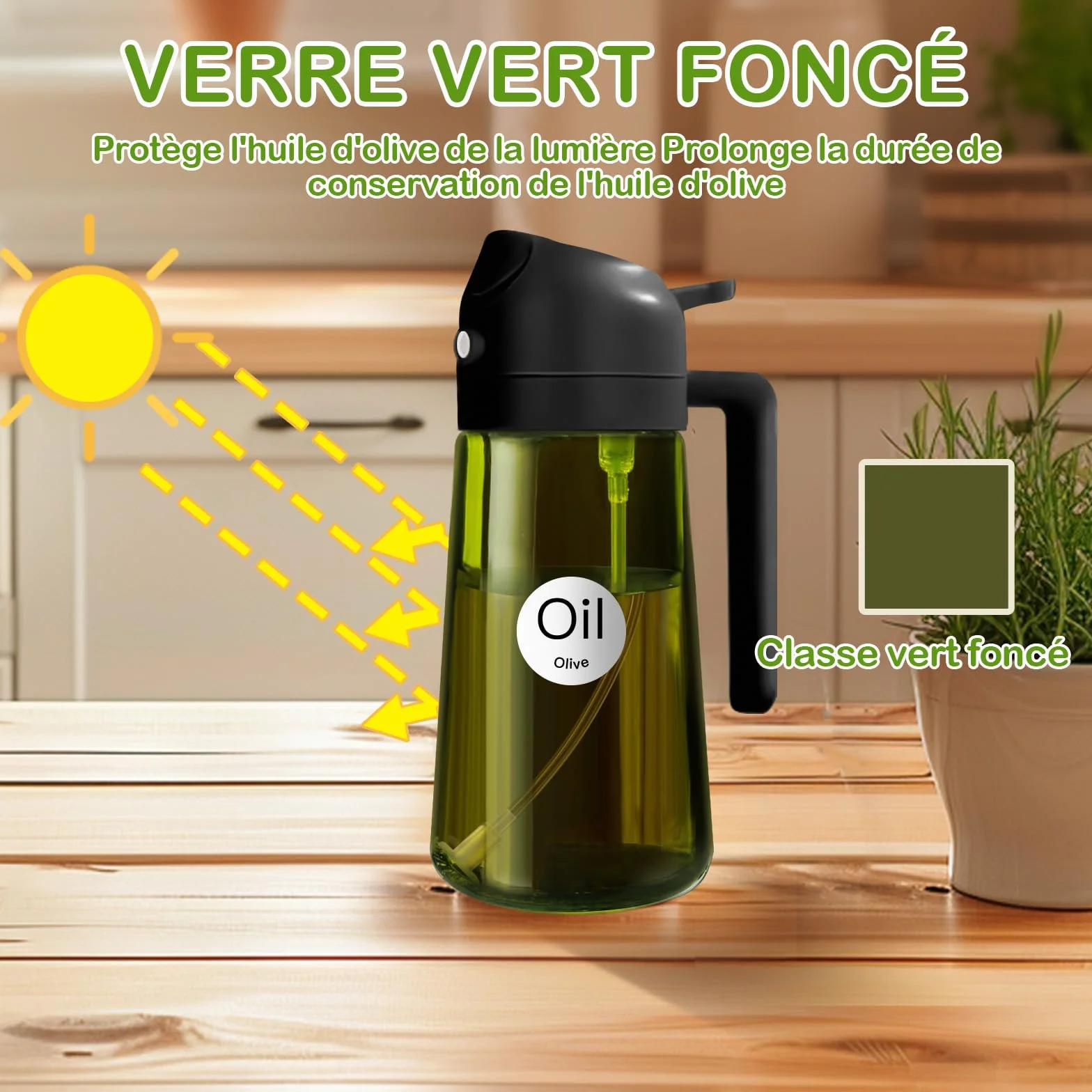 YARRAMATE Spruzzino Olio in Vetro 2 in 1 470 ml, Dosatore d'Oliva Bottiglia Spray da Cucina, Nebulizzatore per Alimenti Nero