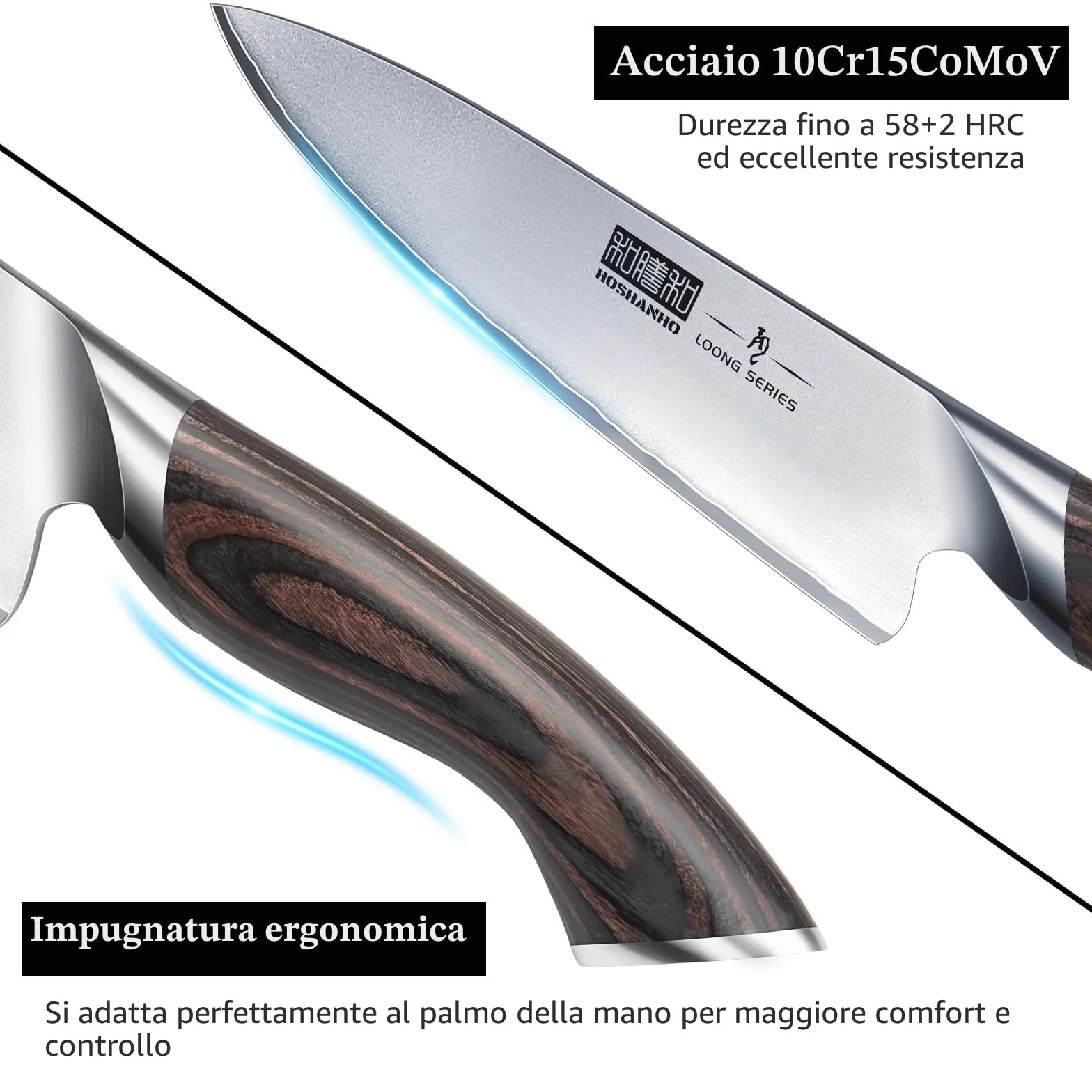 HOSHANHO Set di Coltelli da 5 Pezzi, Set Coltelli da Cucina Giapponesi in Acciaio Inossidabile ad Alto Tenore di Carbonio, Set di Coltelli da Chef Professionali Ultra Affilati