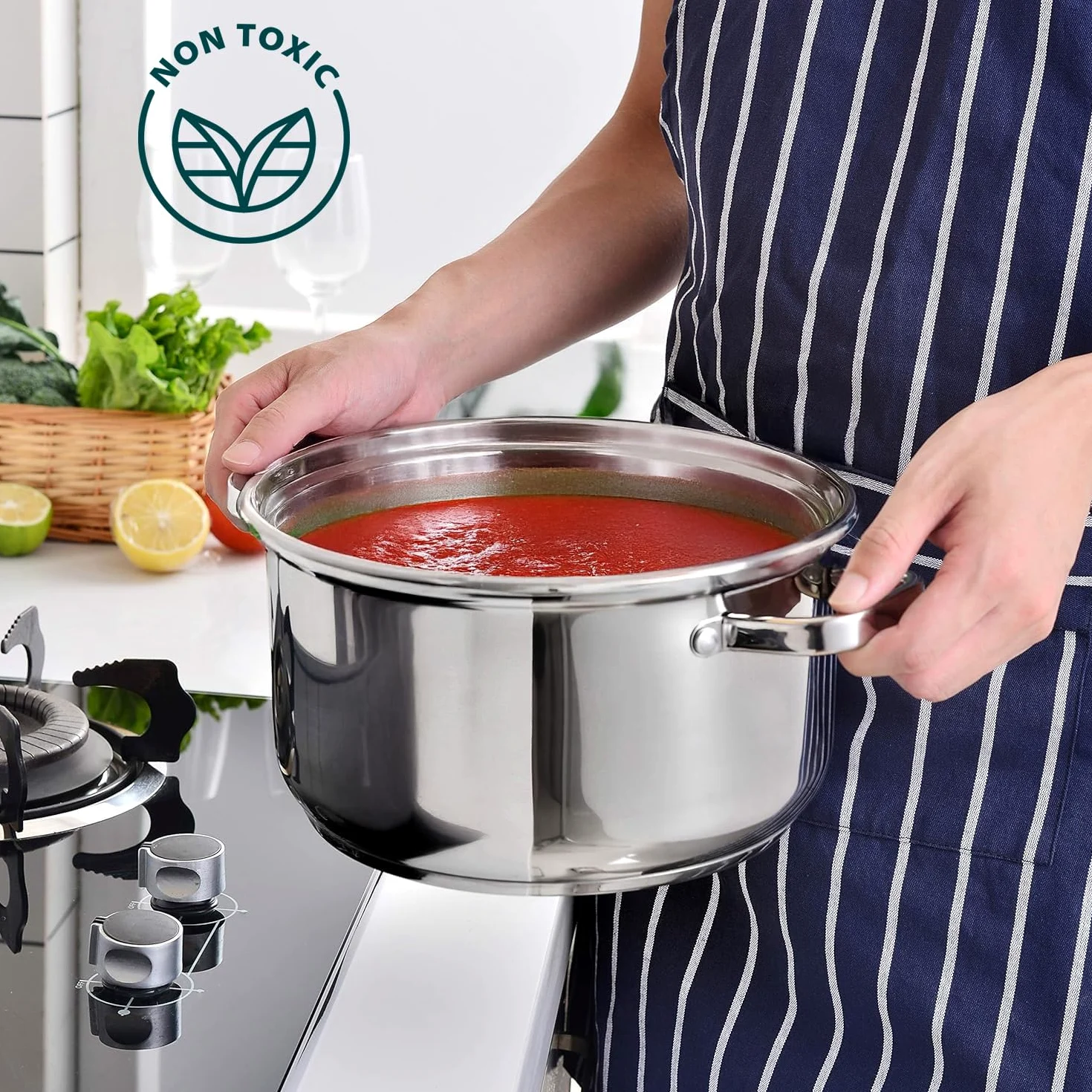 Avilia Batteria di 9 Pentole in Acciaio Inox - Set di Pentole con Casseruole e Coperchi in Vari Diametri, Adatti per Tutti i Piani Cottura