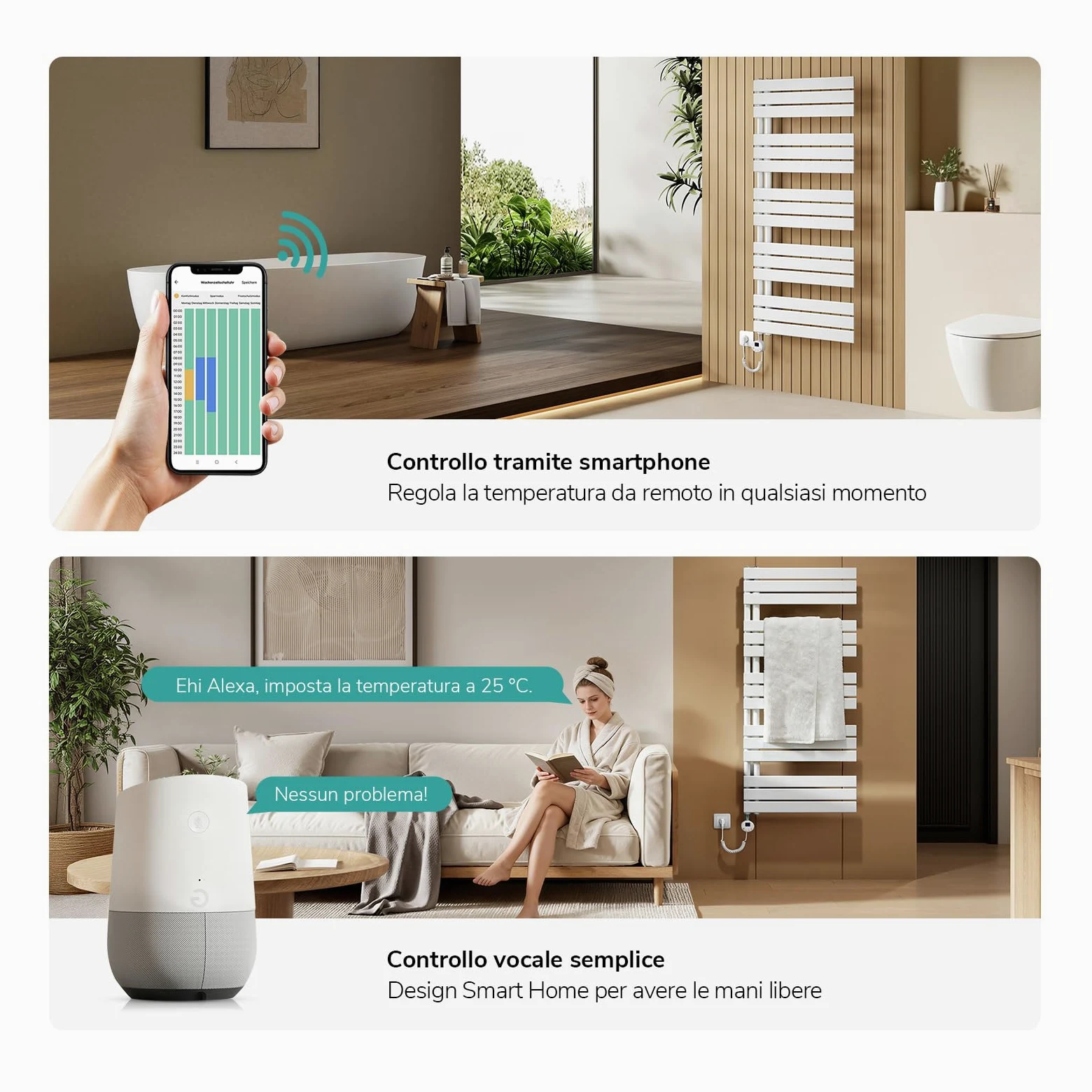 EMKE Scaldasalviette Elettrico con WIFI Termostato 76x50 cm, 400W Bianco, Scaldasalviette a Basso Consumo, Resistenza Riscaldante con Timer, Termoarredo Bagno, Scaldasalviette Elettrico Bagno