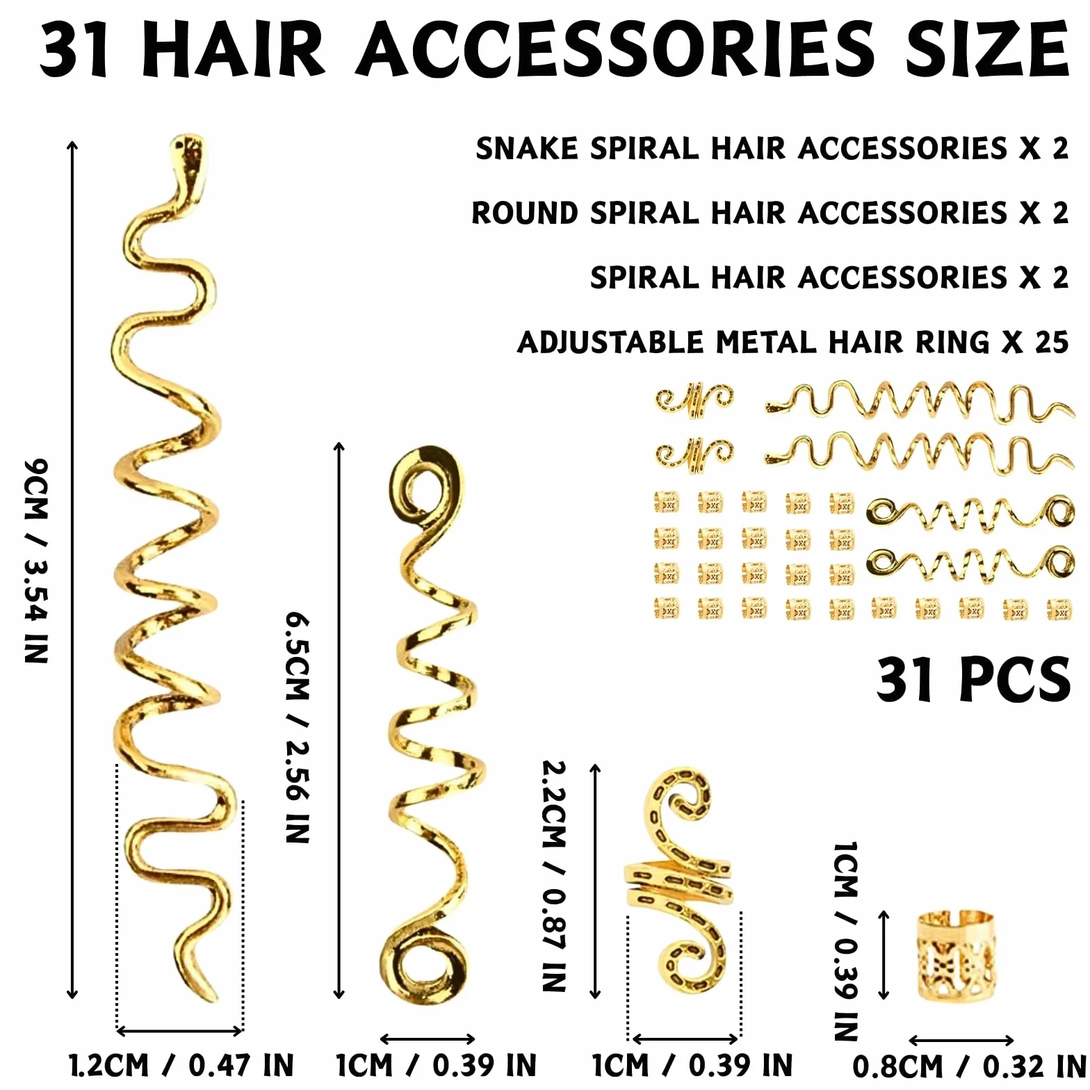 Pezzi Dreadlocks Trecce Clip Oro Dreadlock Perline Clip a Spirale Accessori Capelli Regolabile Anelli Clips
