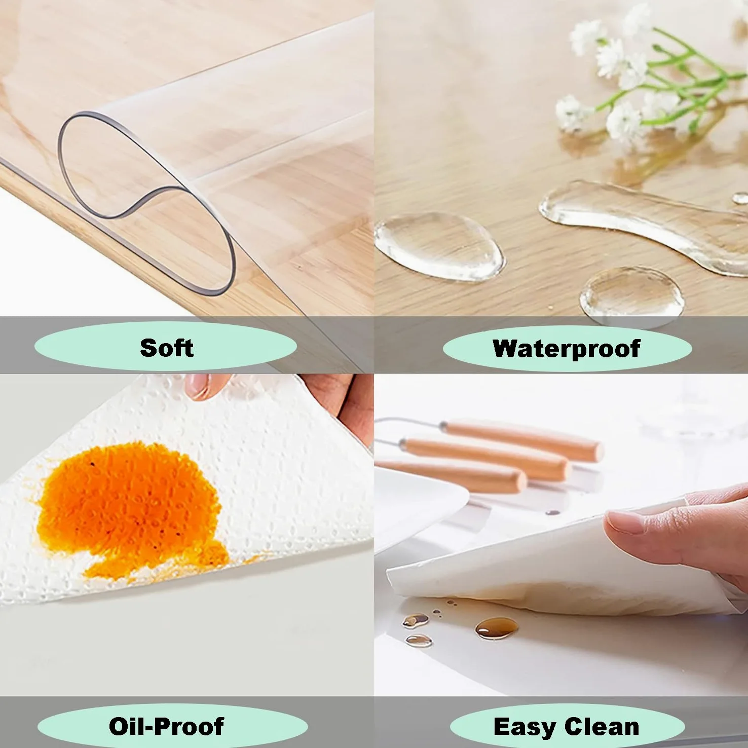 Sottomano da scrivania trasparente, a prova di olio, 1,5 mm di spessore, rettangolare, protezione per tavolo da pranzo, copertura trasparente per tavolo da computer, disponibile in varie dimensioni,