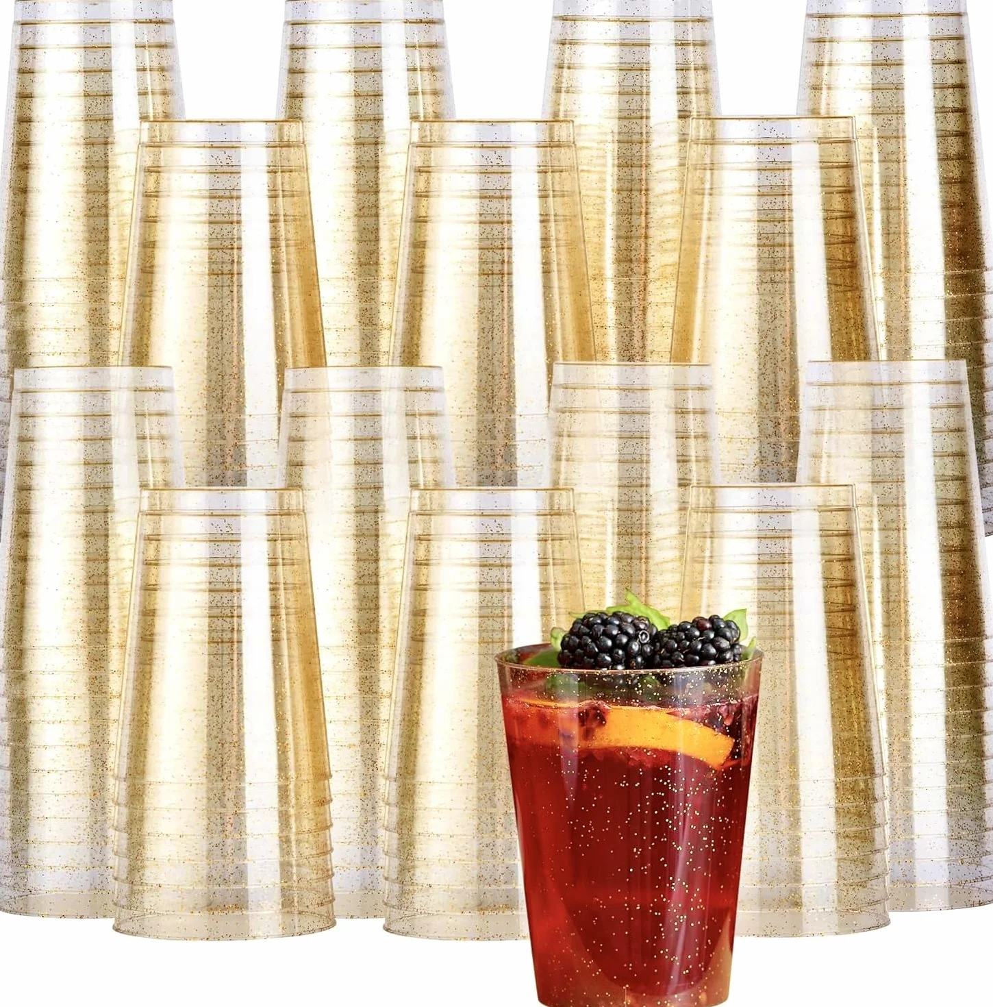 Matana 150 Bicchieri di Plastica Rigida Lavabili con Glitter Dorati 285ml 10oz per Bevande Cocktail Feste