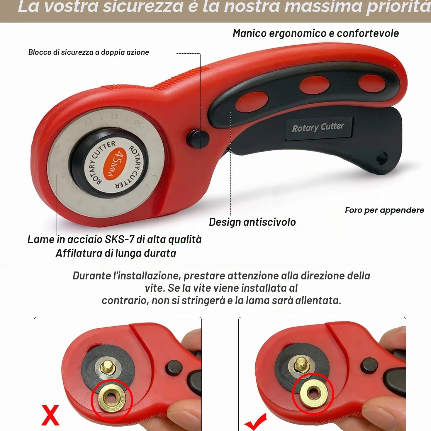 Rotary Cutter 45mm 5 Lame Sostituibili Taglierina Rotante per Tessuti Quilting Cucire