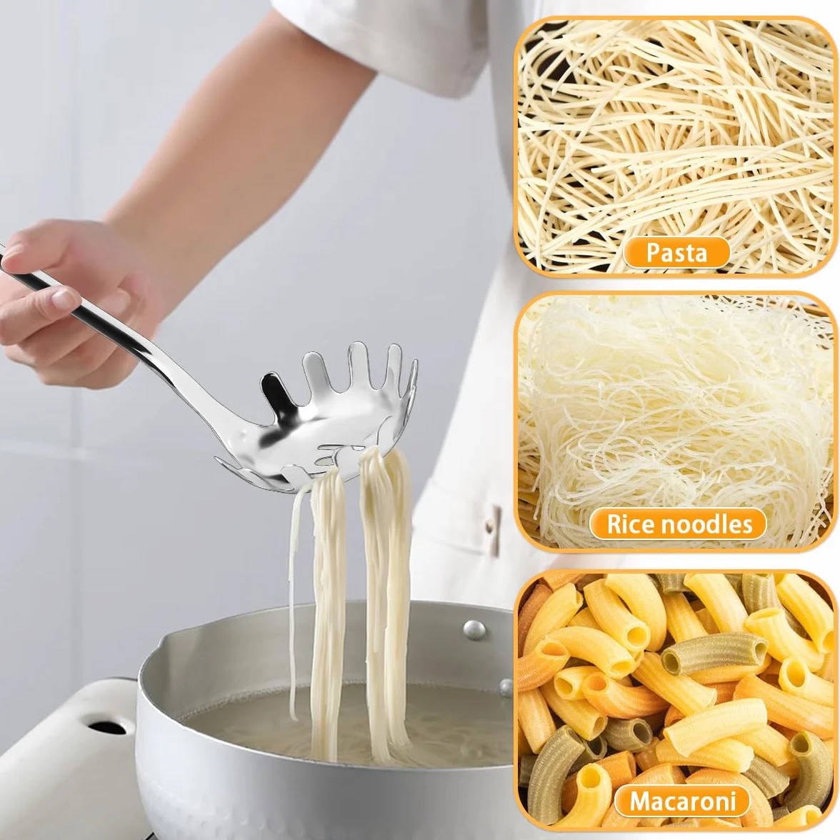 Mestolo Spaghetti Forchettone Per Spaghetti Utensili Cucina Acciaio Inox Mestolo Prendi Spaghetti Server Acciaio Cucchiaio Servispaghetti Per Pasta Lavabile In Lavastoviglie(30CM/11.81In)