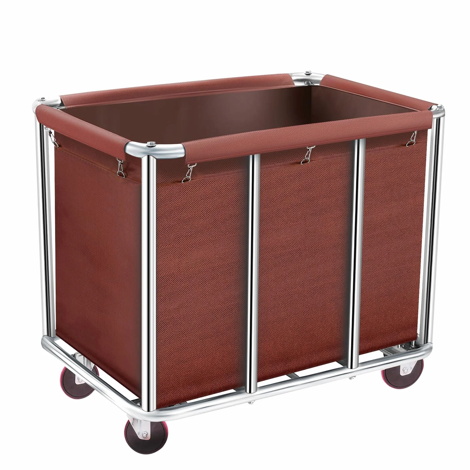 Carrello per lavanderia commerciale, 400 l, grande, in acciaio pesante, resistente e inodore, con ruote e fodera in tela rimovibile, per Lndustrial/casa (colore marrone)