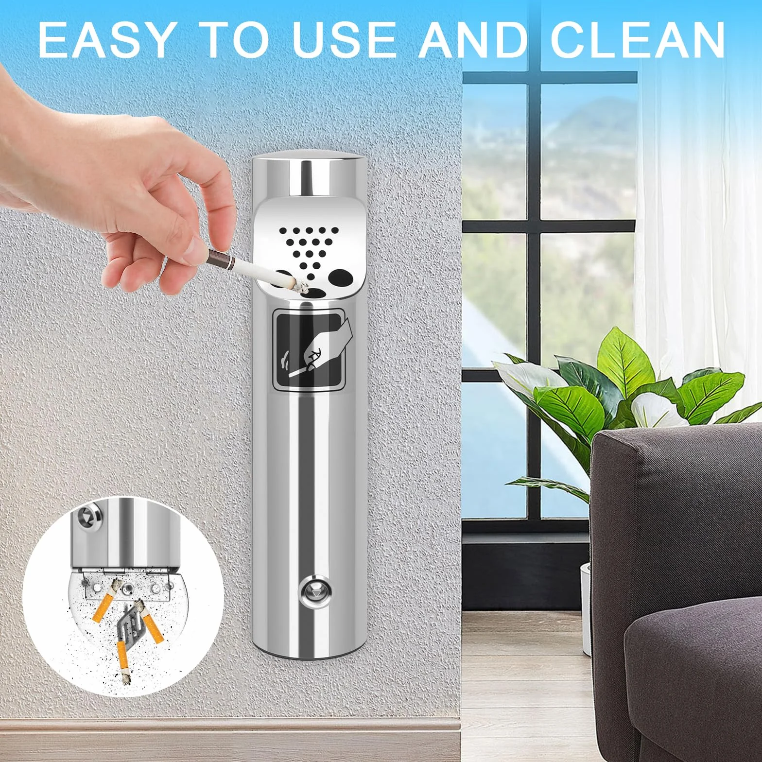 Posacenere da parete per esterni in acciaio inox 28,5 x 6,5 cm resistente alle intemperie