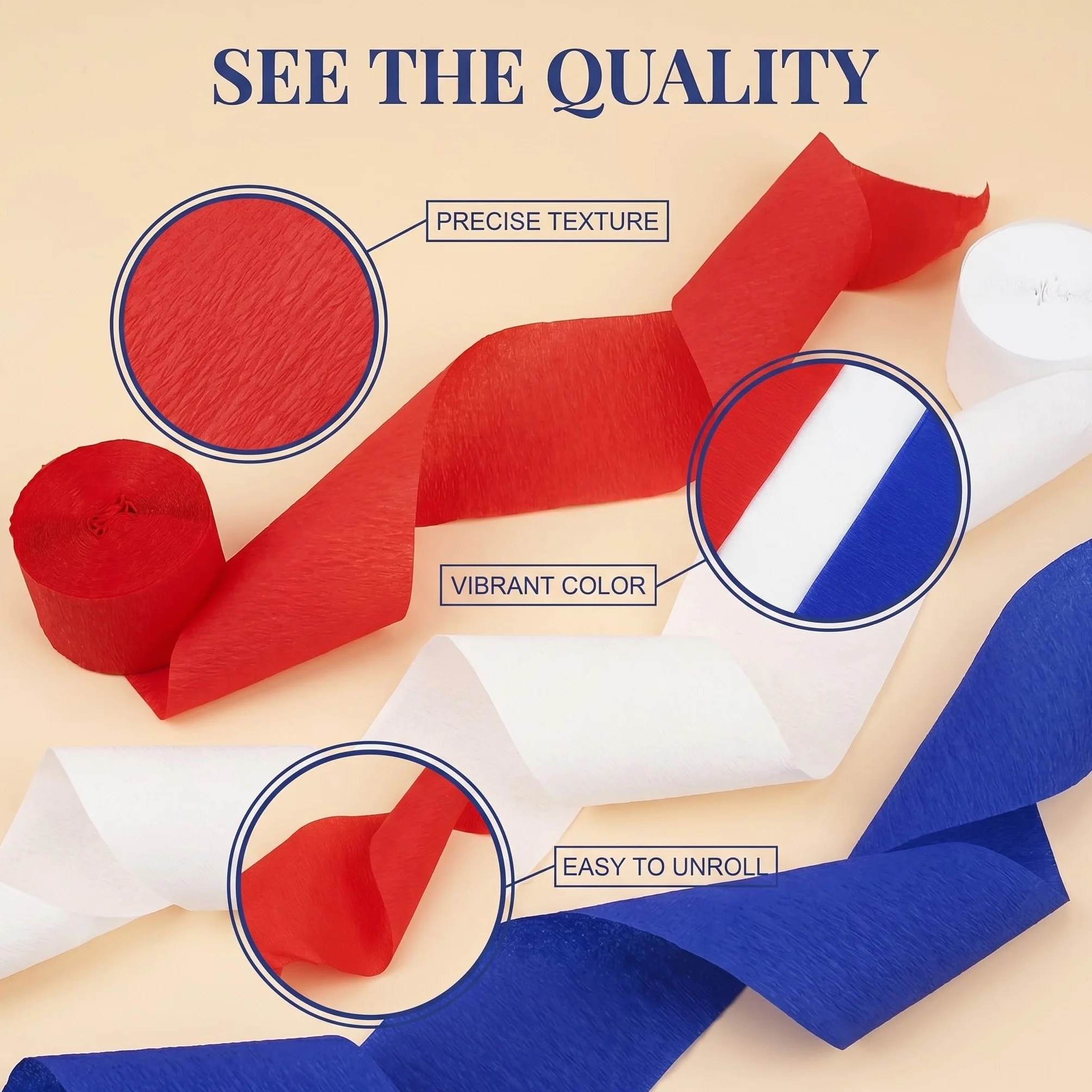 Carta Crespa Blu Bianco Rosso 4,5cm x 25m 6 Rotoli Decorazioni Coppa del Mondo Bandiera Francese