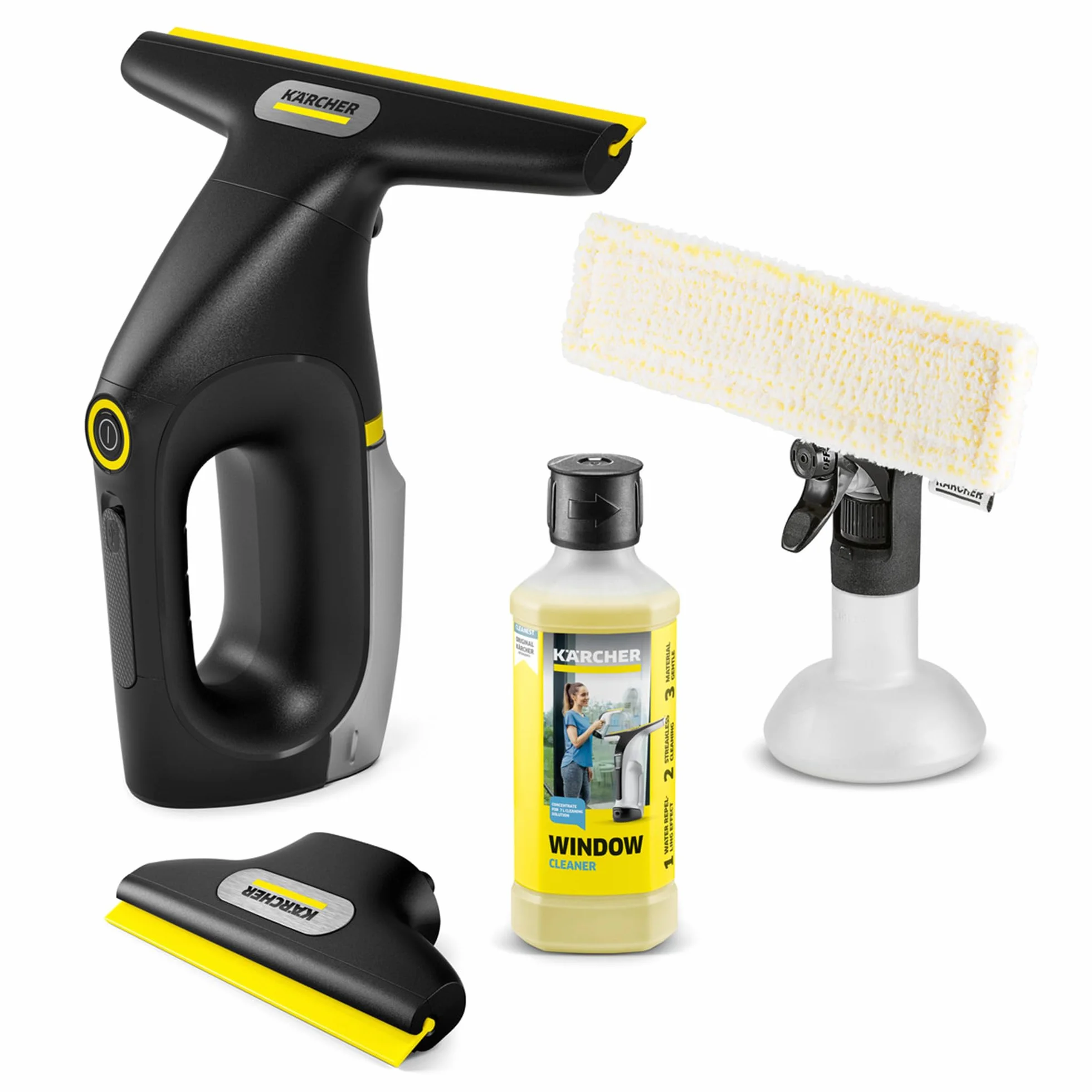 KÄRCHER lavavetri a batteria WV 3 Comfort Precision+ Black, autonomia: 35 min, serbatoio XXL: 200 ml, 2 labbra di aspirazione, flacone spray, gancio per doccia, 500 ml detergente per vetri