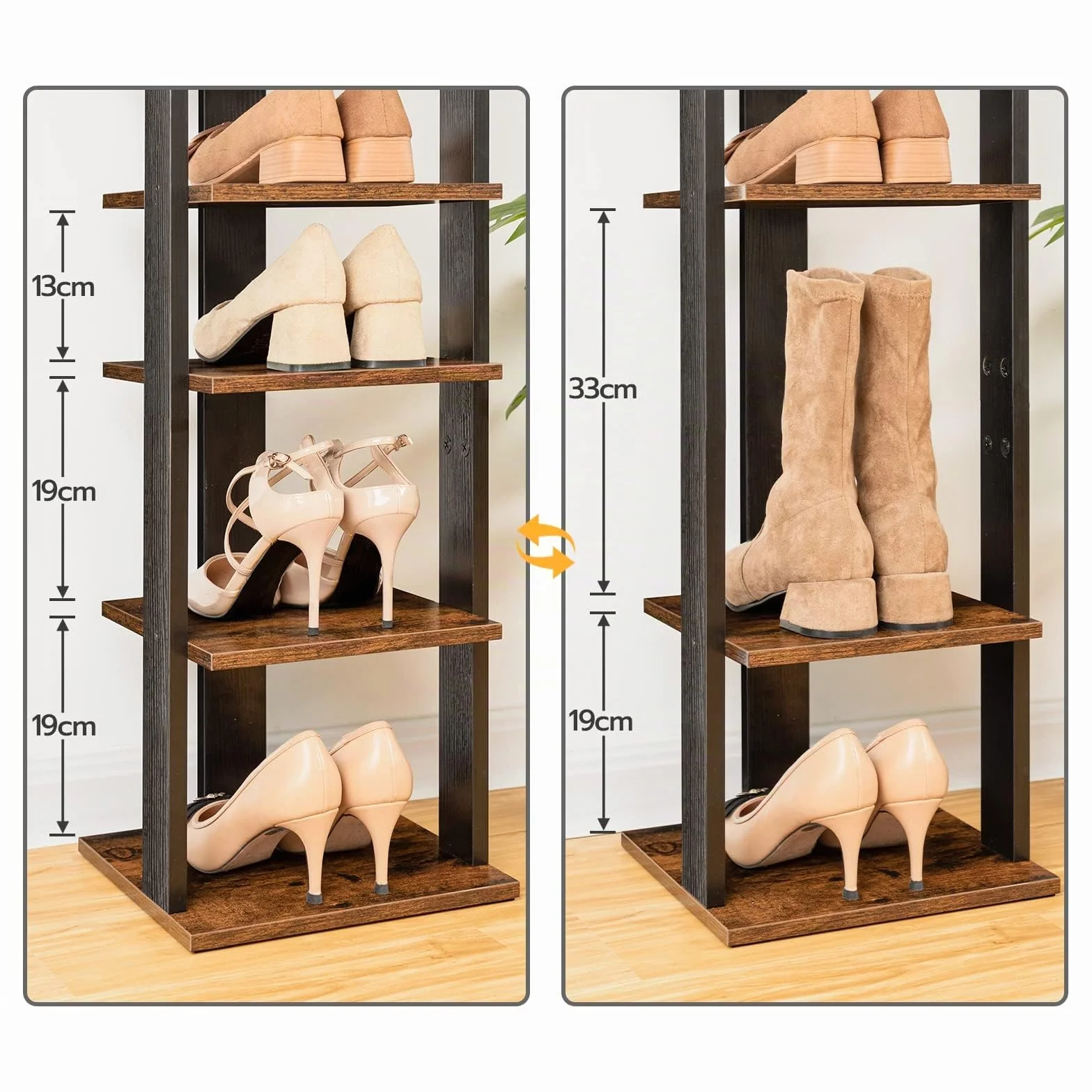 HOOBRO Scarpiera a 8 Livelli, Scaffale Portascarpe Stretta con 2 Ganci, fino a 10 paia, per Ingresso