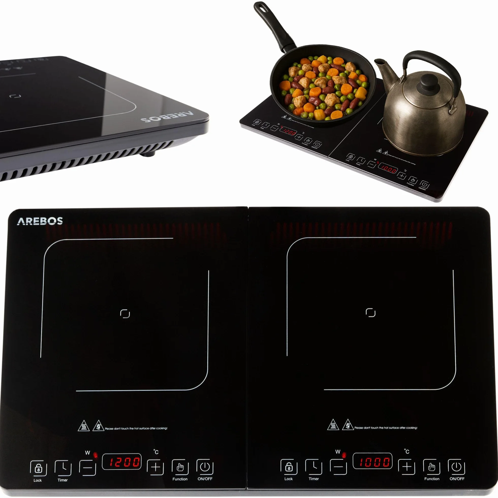 Arebos doppio piano cottura a induzione 3500W 2 zone display touch timer portatile